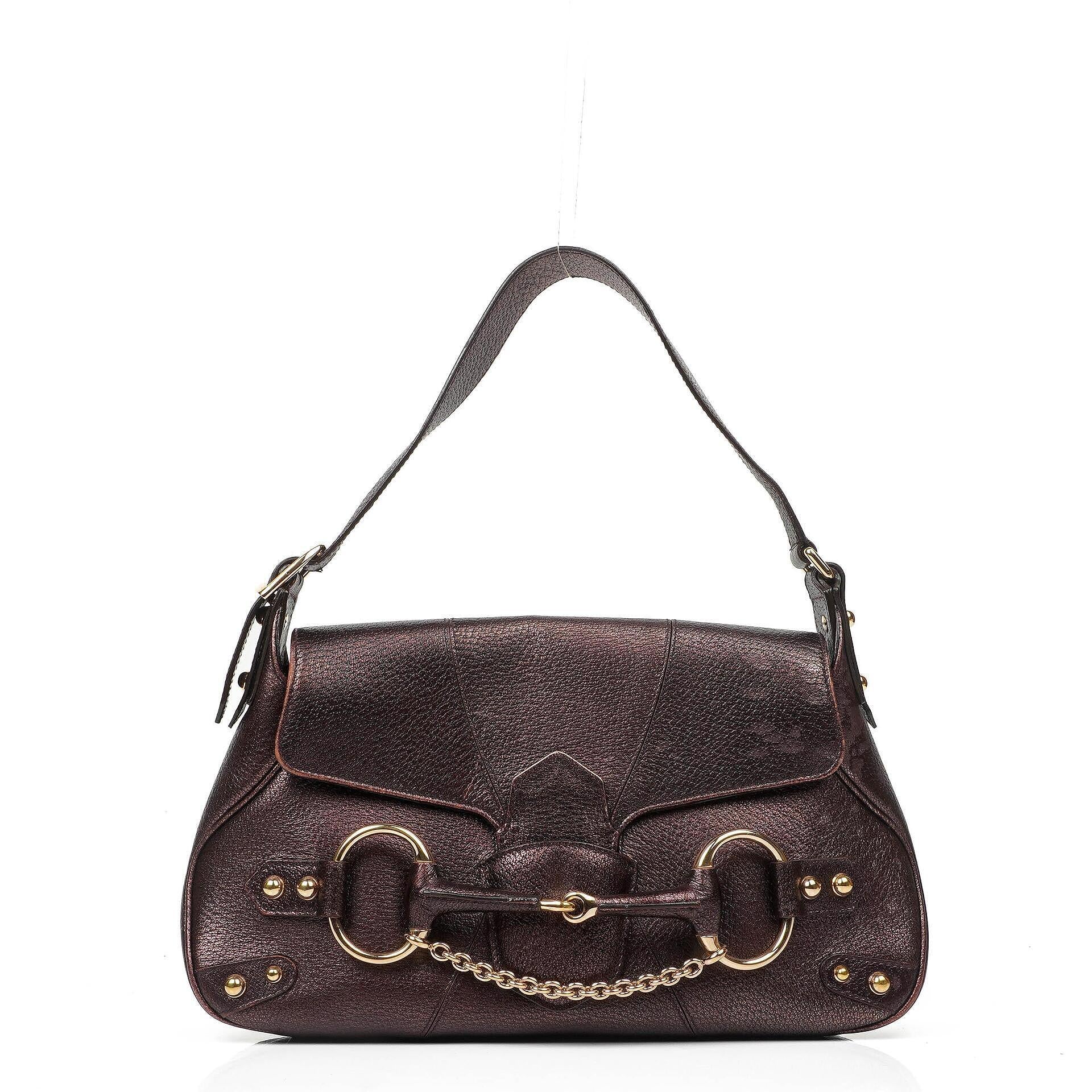 Gucci Horsebit Flap Purple Leather Shoulder Bag