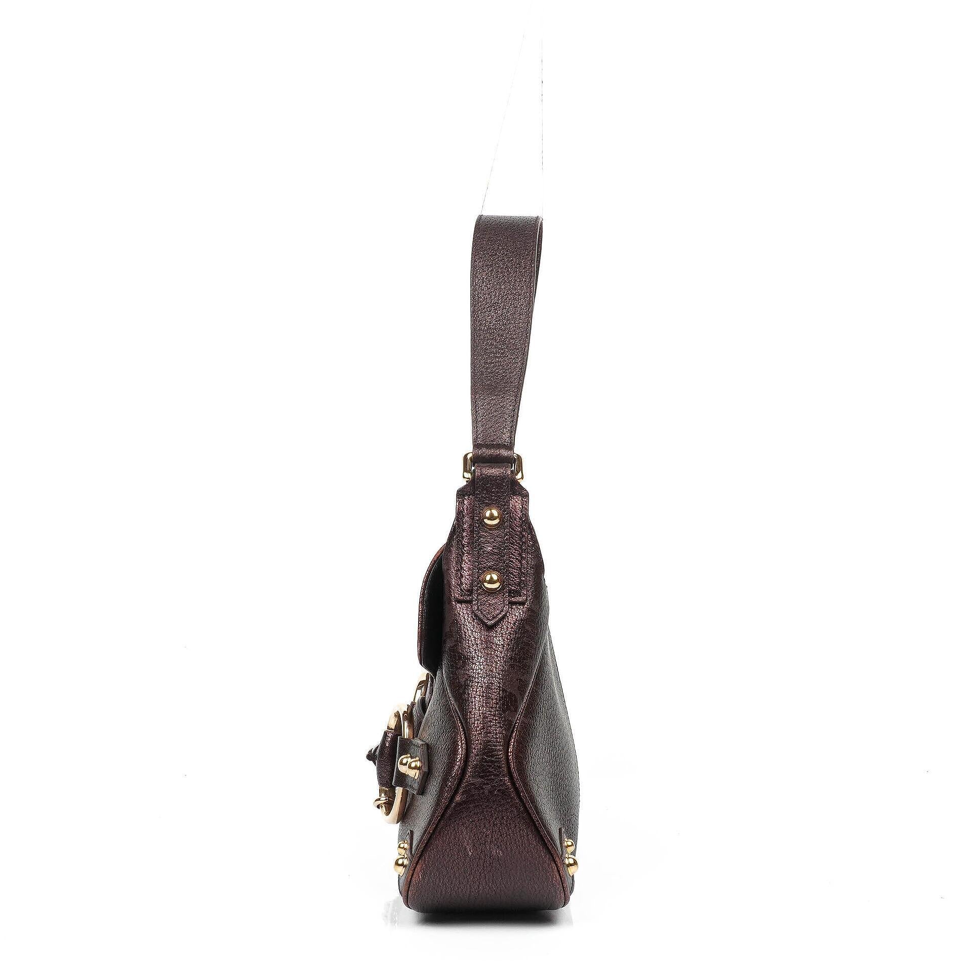 Gucci Horsebit Flap Purple Leather Shoulder Bag