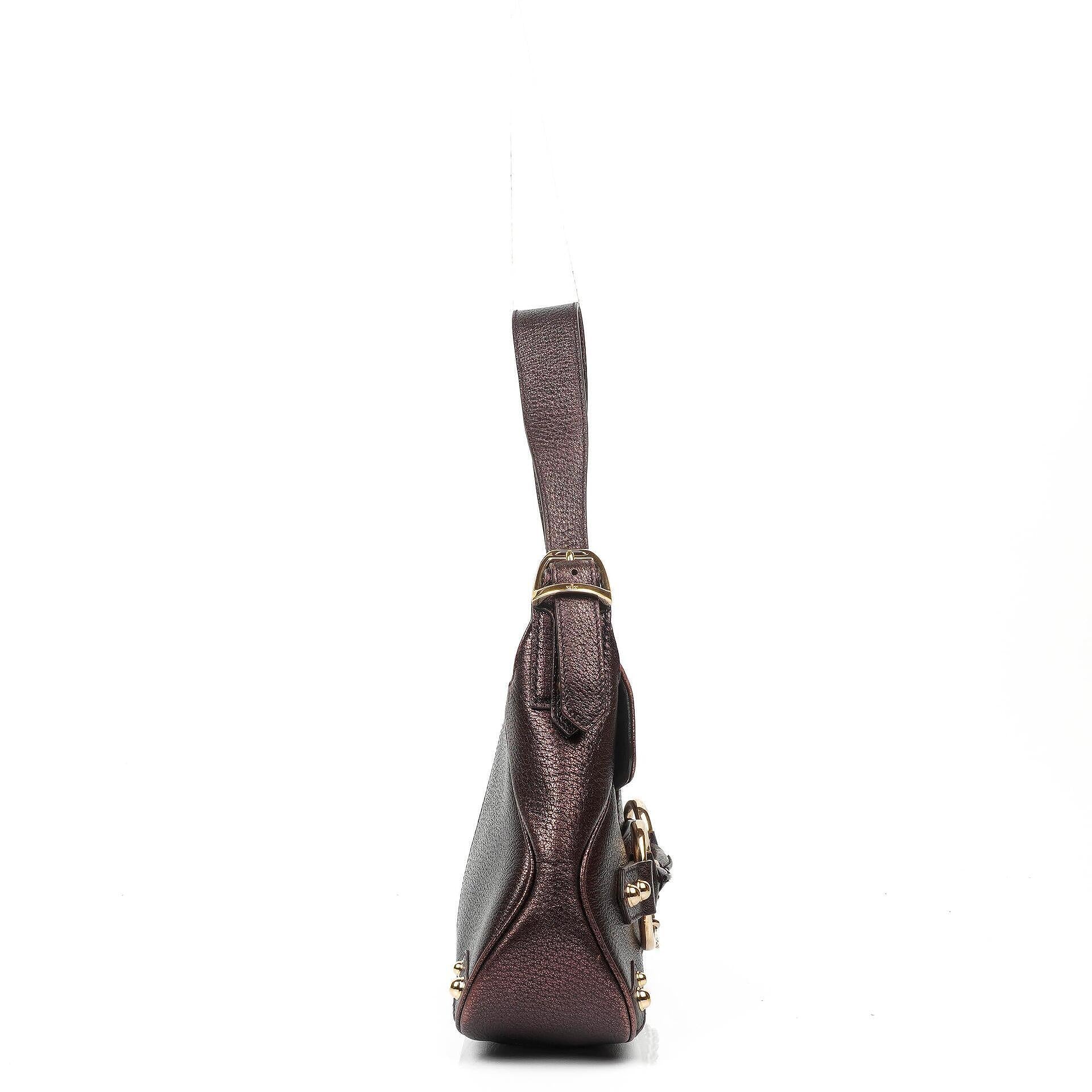 Gucci Horsebit Flap Purple Leather Shoulder Bag