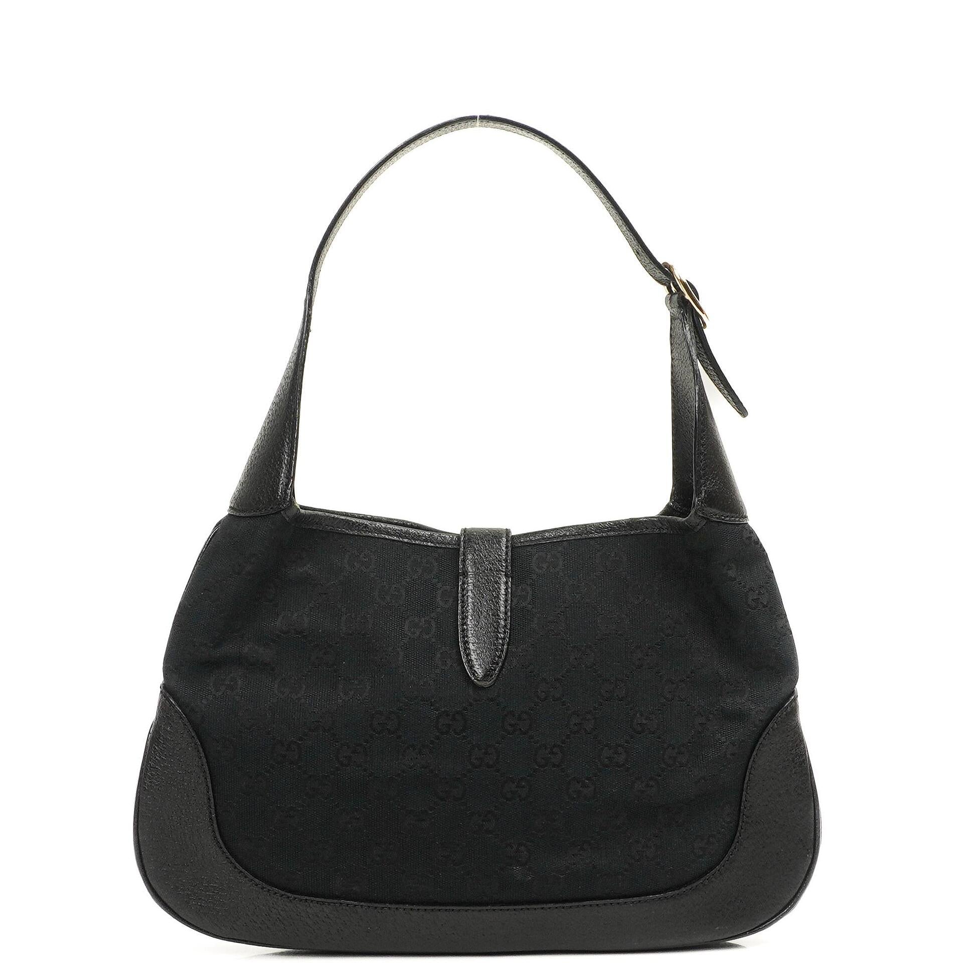 Gucci Jackie Medium Vintage Shoulder Bag Black/Dark Navy GG Canvas And Leather