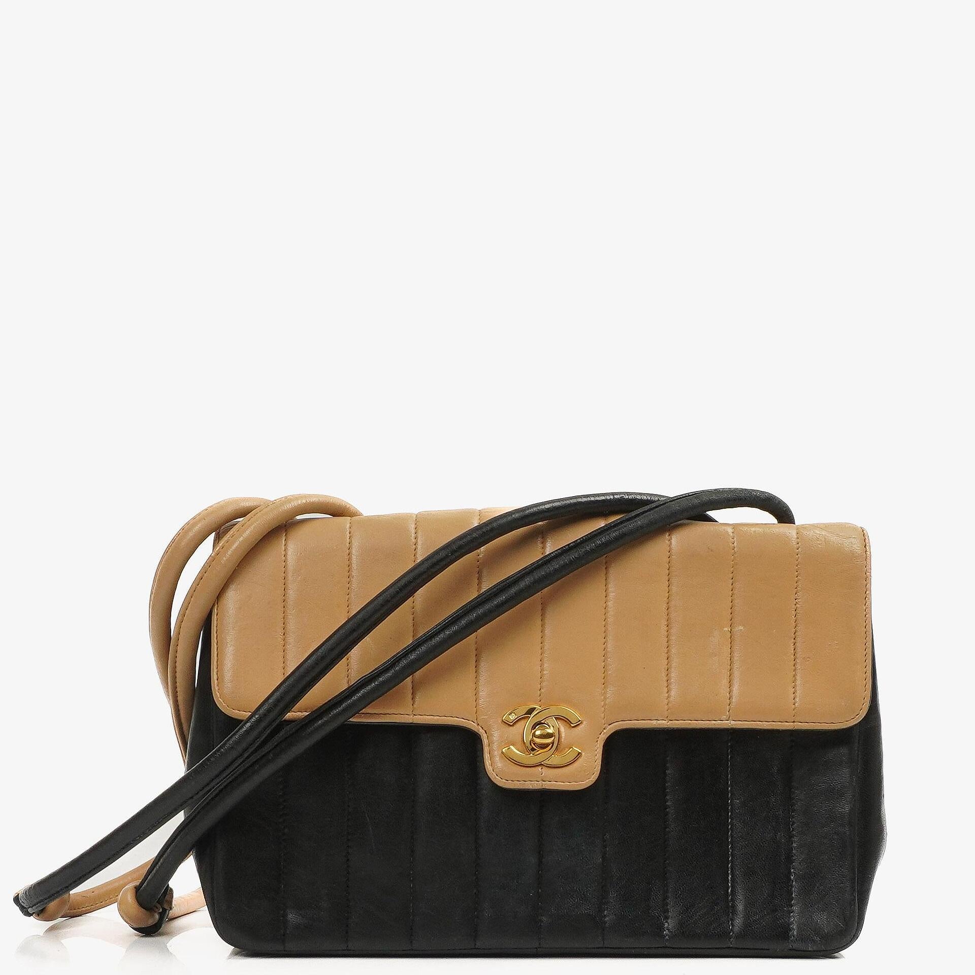 Chanel Bi-Color Vertical Quilted Single Flap Bag with 24k Gold-Plated Hardware