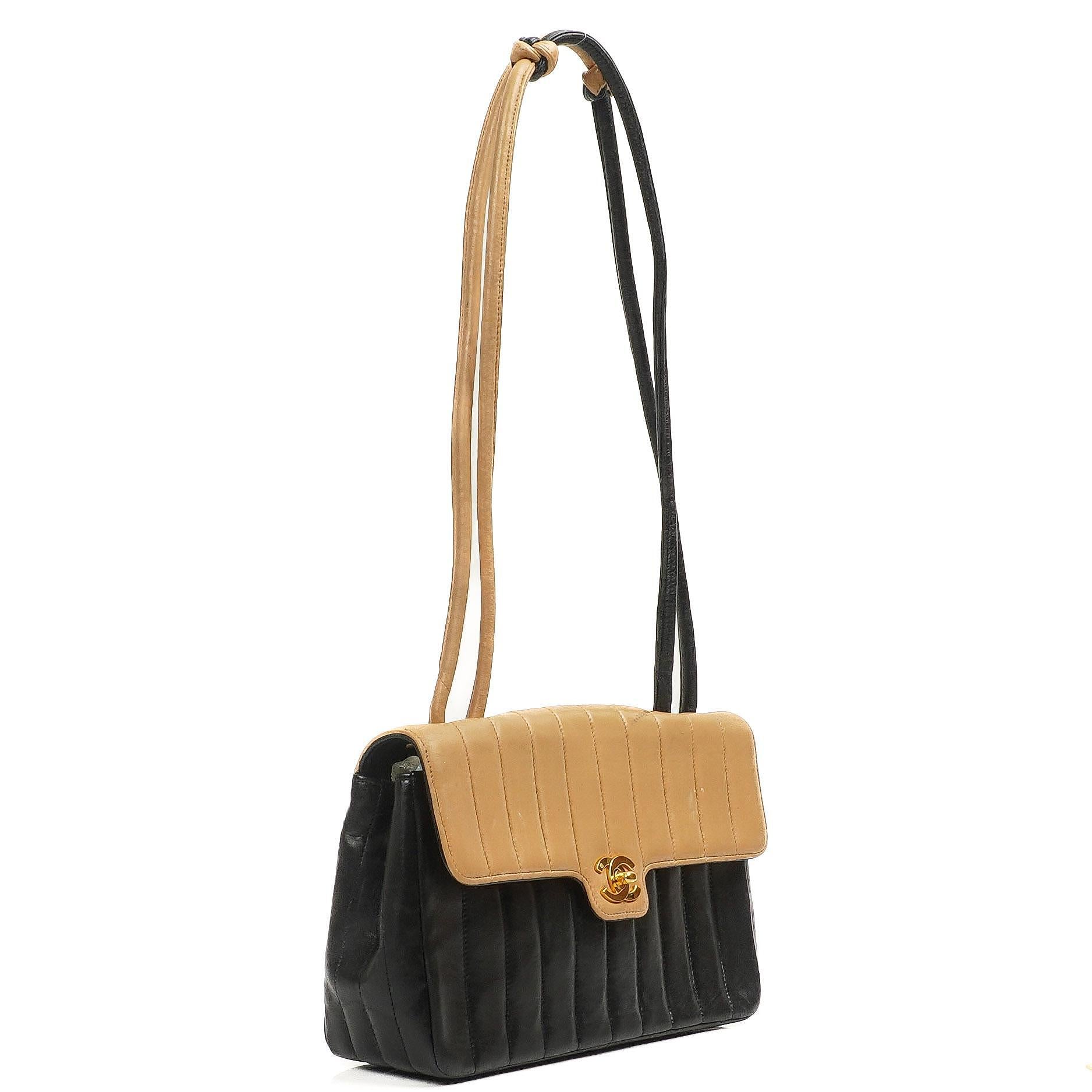 Chanel Bi-Color Vertical Quilted Single Flap Bag with 24k Gold-Plated Hardware