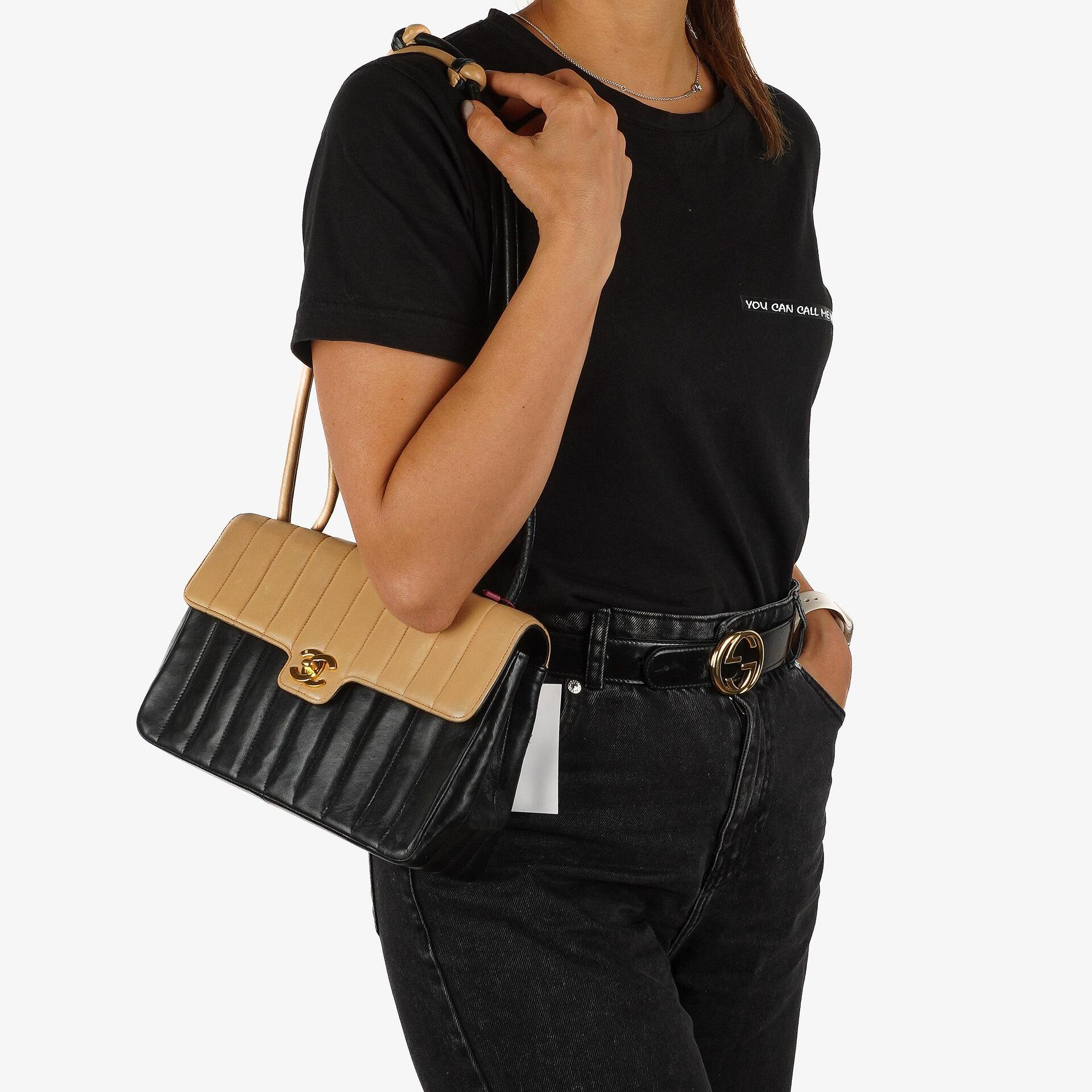 Chanel Bi-Color Vertical Quilted Single Flap Bag with 24k Gold-Plated Hardware