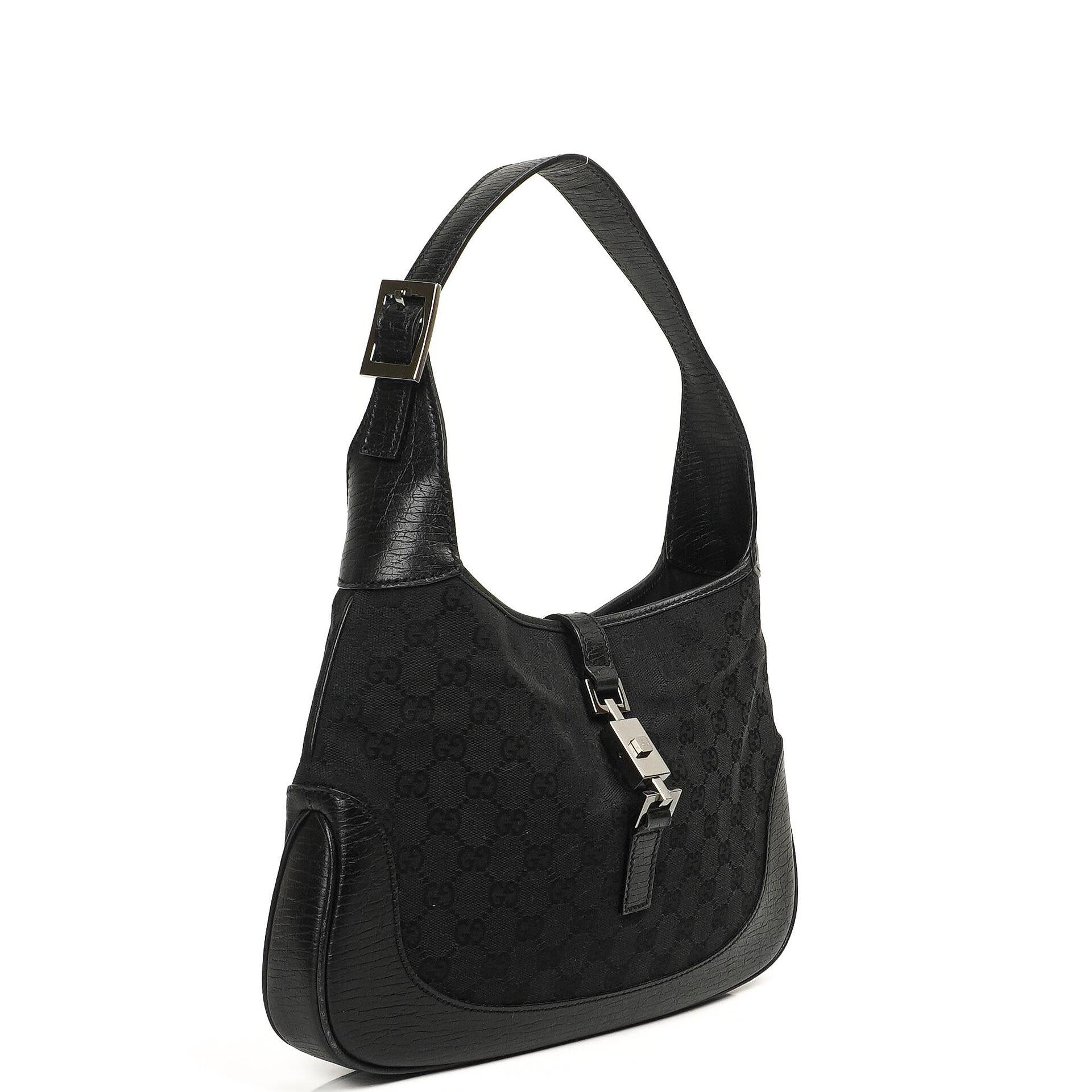 Gucci Jackie Vintage Medium Black GG Canvas And Leather Shoulder Bag