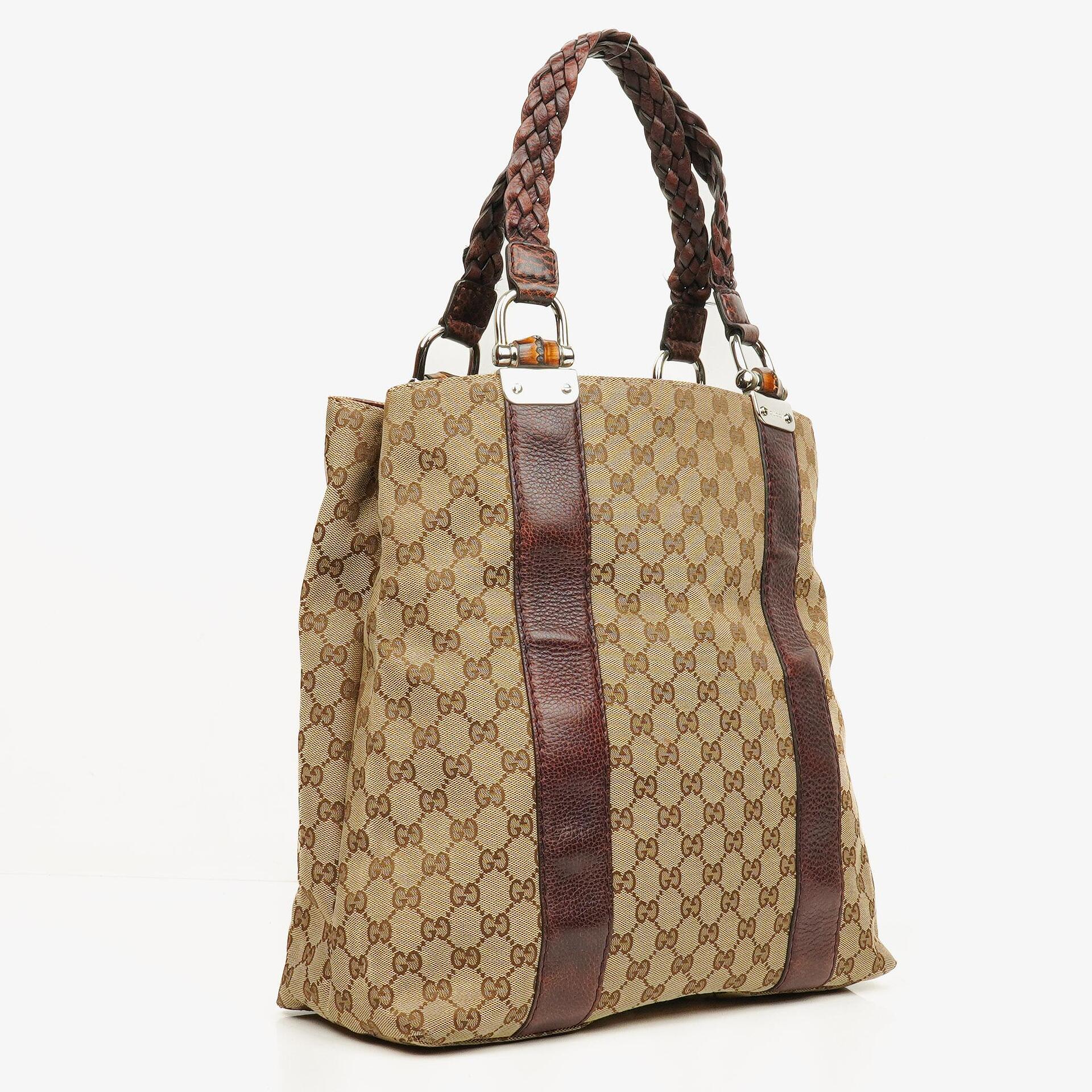 Gucci Monogram Bamboo Braided Handles Bag