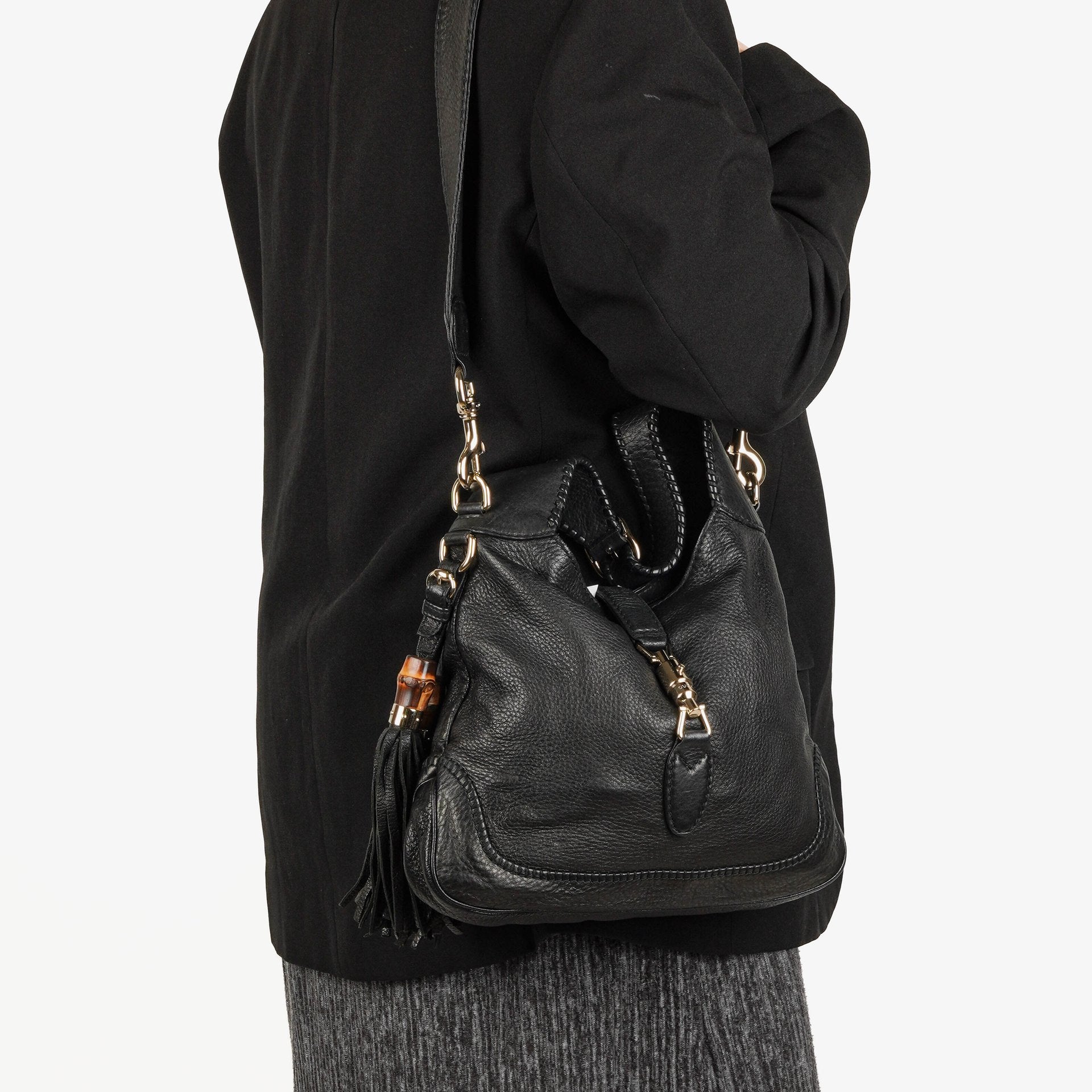 Gucci New Jackie Black Pebbled Leather Bag