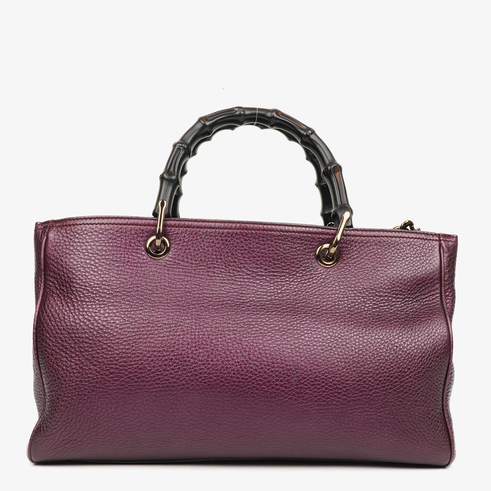 Gucci Purple Pebbled Calfskin Medium Bamboo Shopper Tote Bag