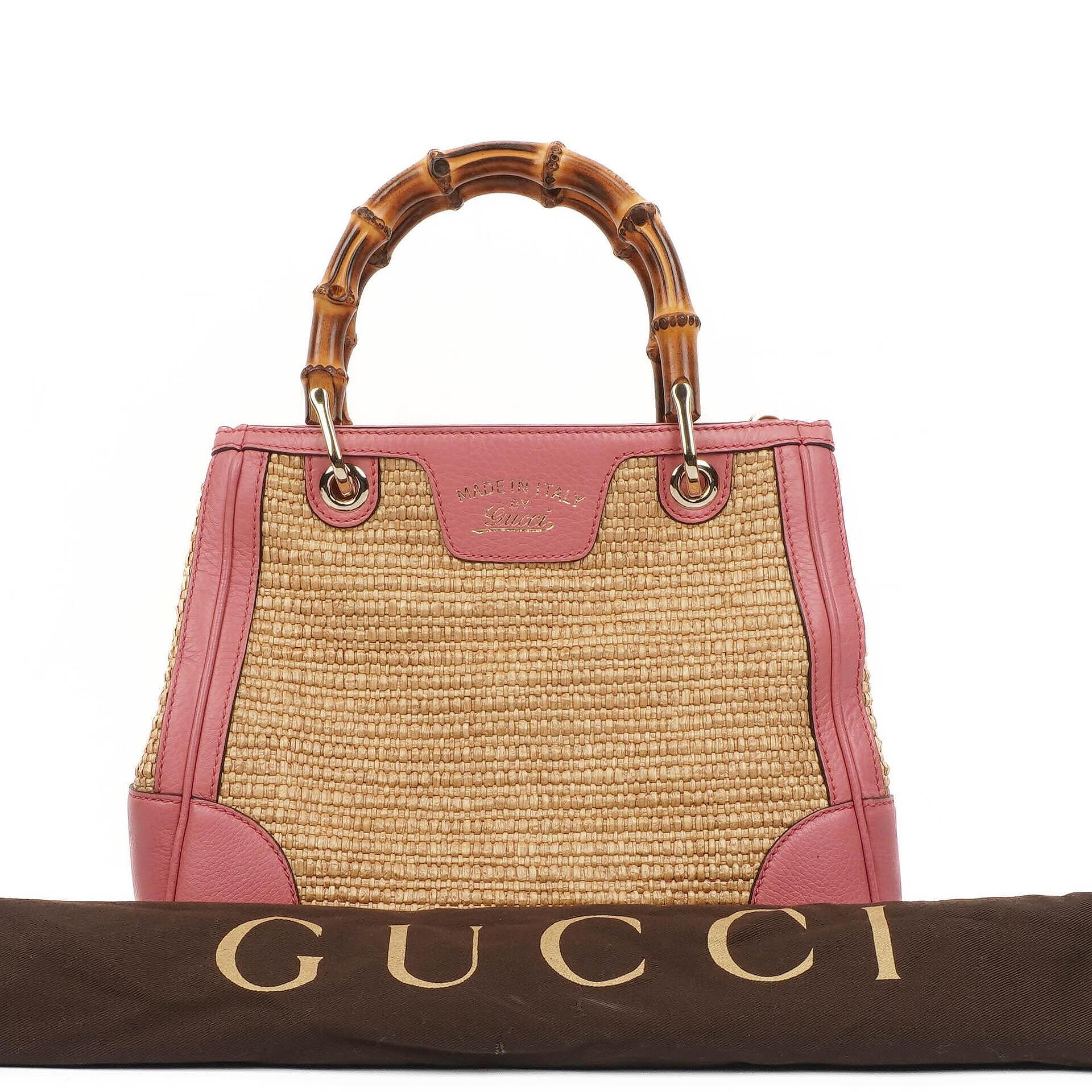 Gucci Shopper Bamboo Raffia Tote Bag