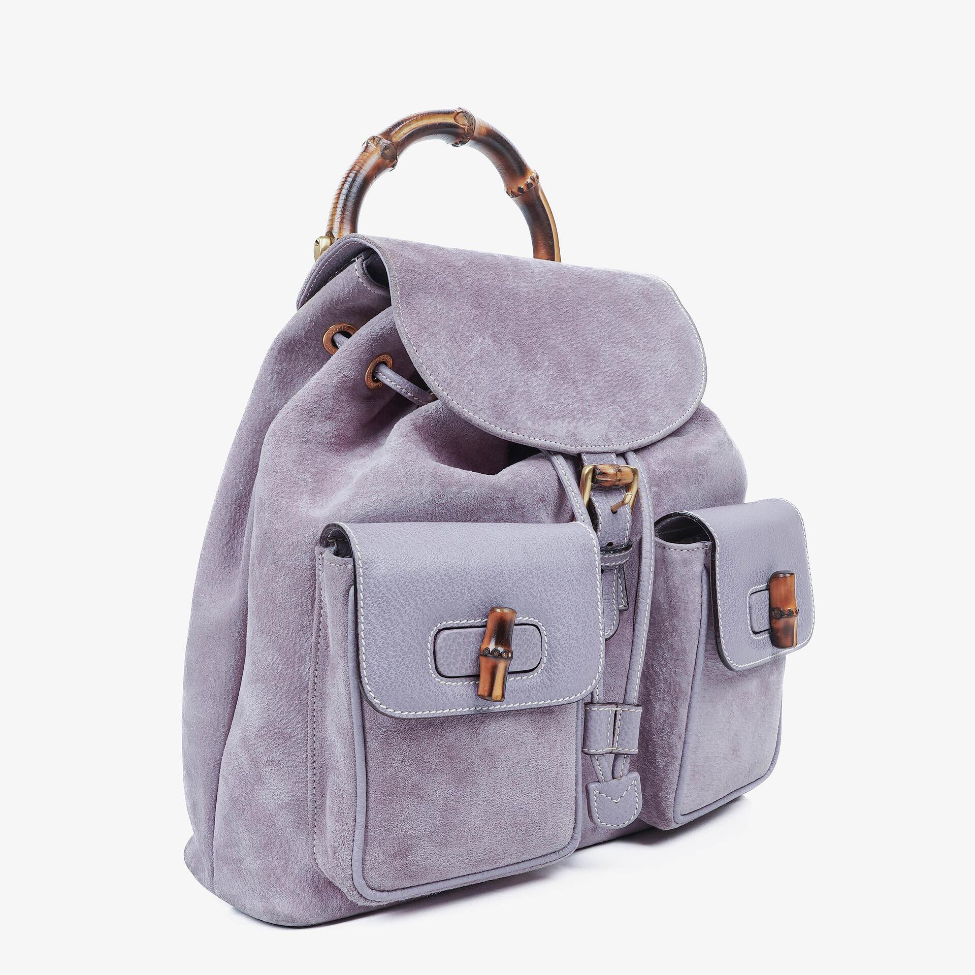 Gucci Vintage Purple Suede Leather Bamboo Backpack