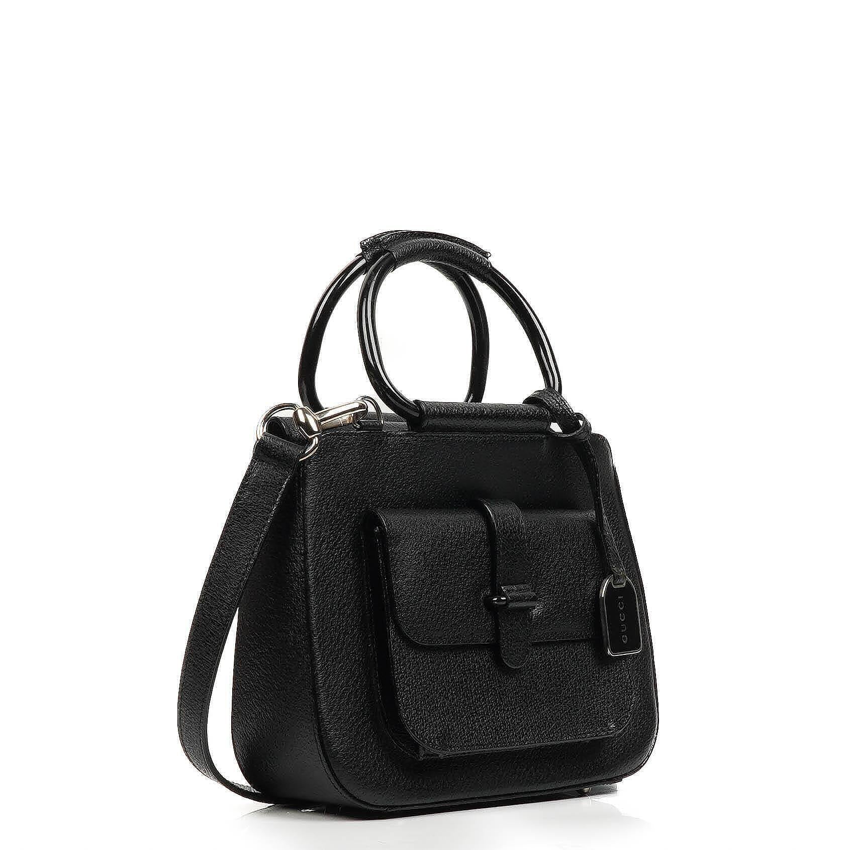 Gucci Vintage Two-Way Small Black Leather Crossbody Bag