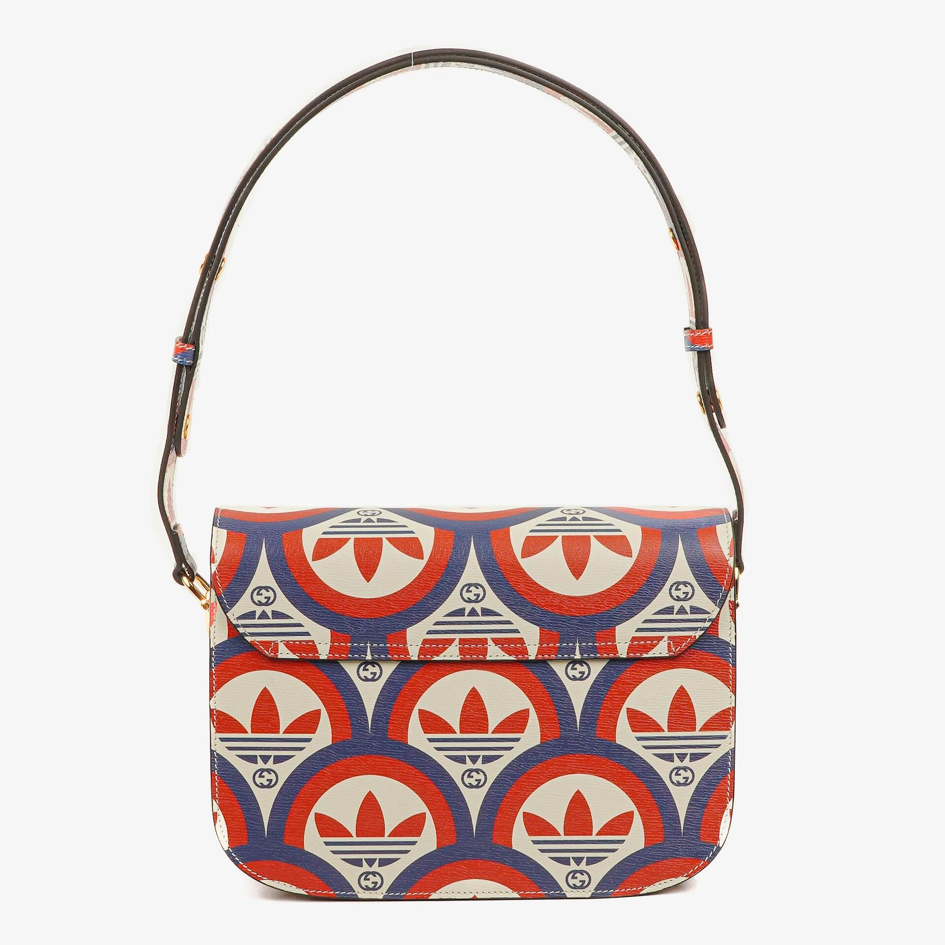 Gucci X ADIDAS Shangai Small Horsebit 1955 Calfskin Web Trefoil Interlocking G Red White Blue Shoulder Bag