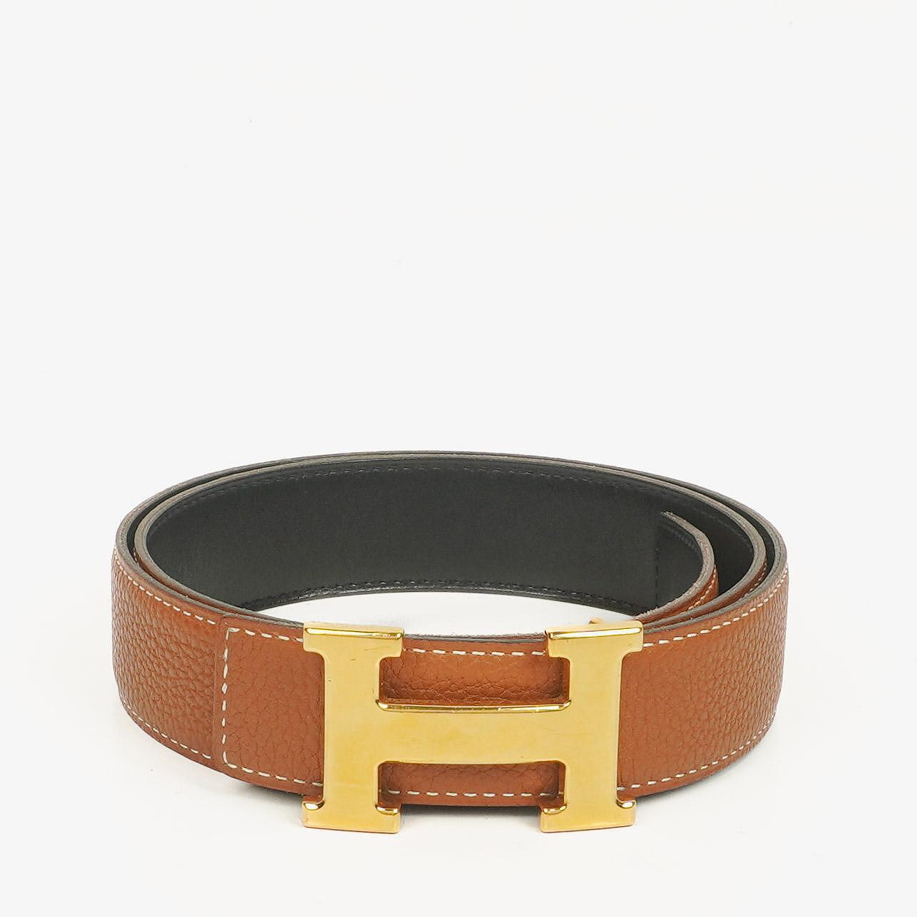 Hermes Black Gold Box Togo 30mm Reversible H Belt 85