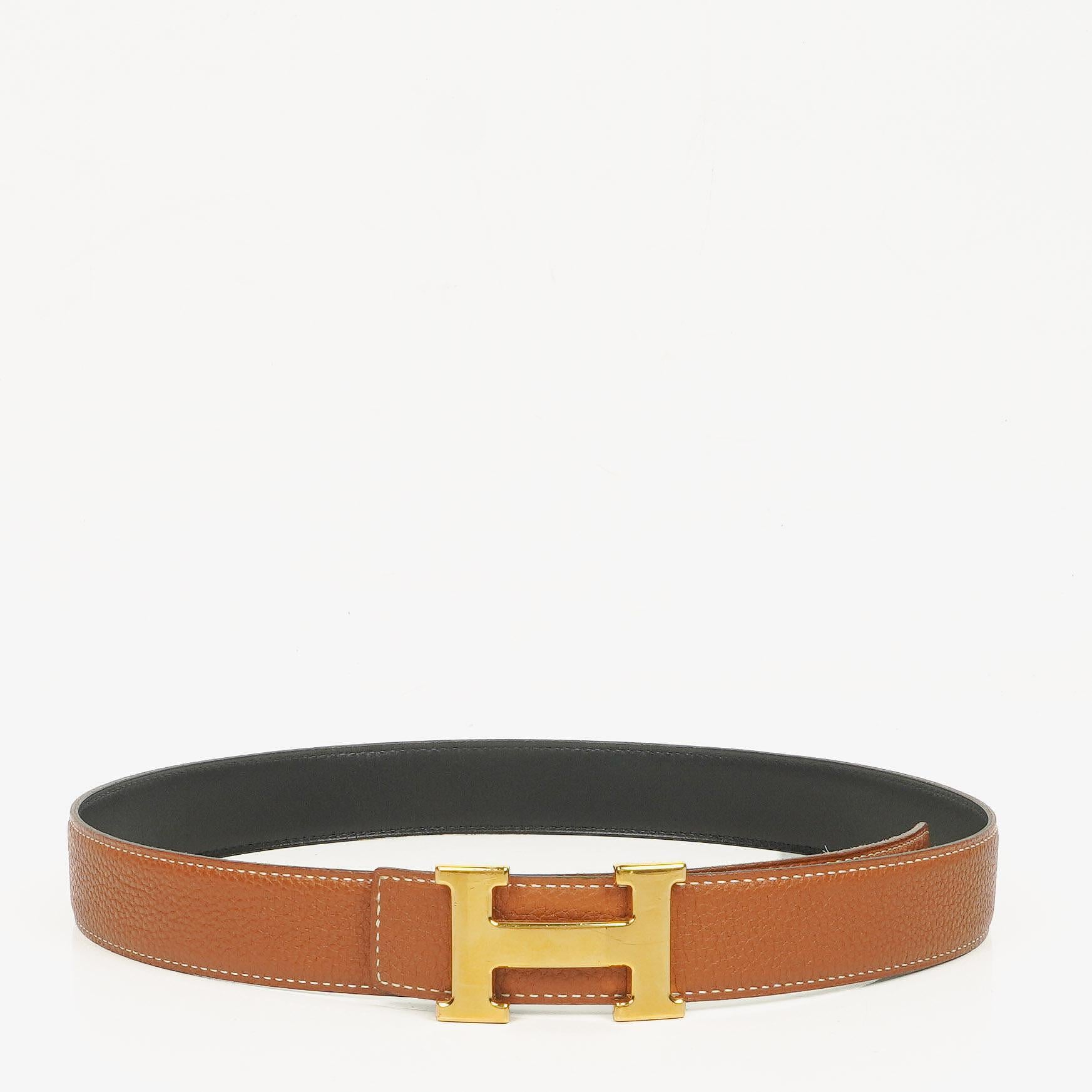 Hermes Black Gold Box Togo 30mm Reversible H Belt 85