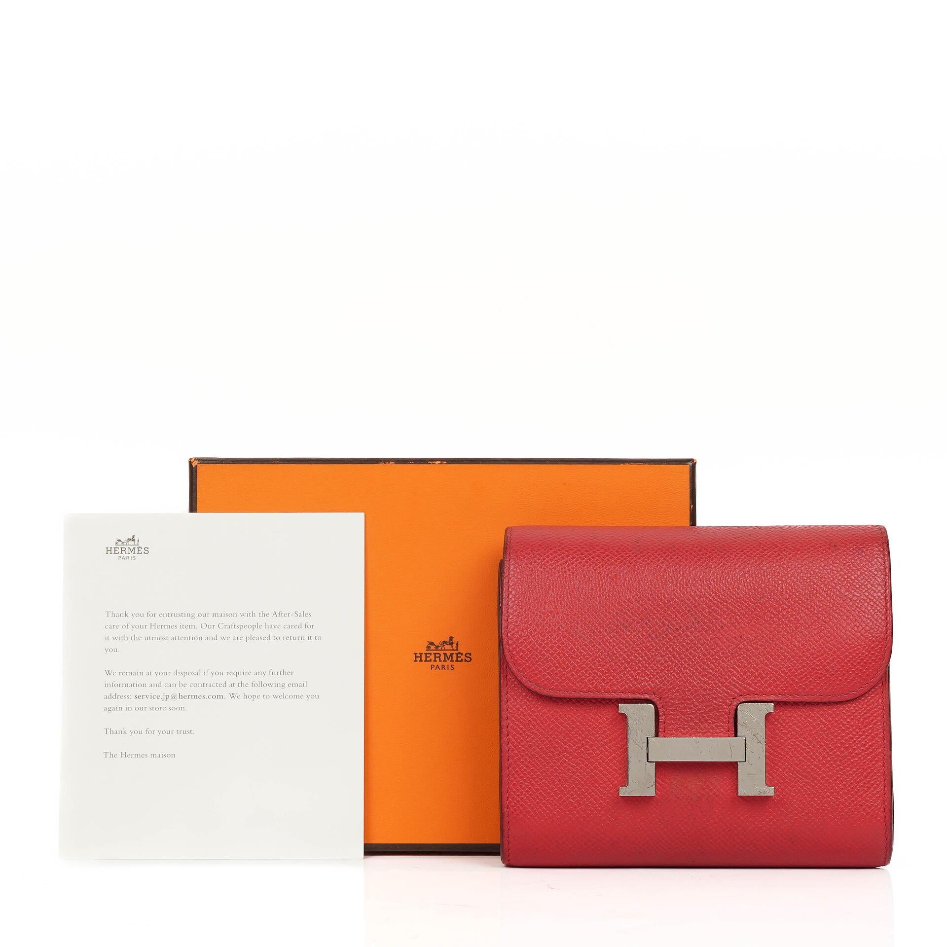 Hermes Constance Compact Wallet Rouge Casaque Epsom With Palladium Hardware