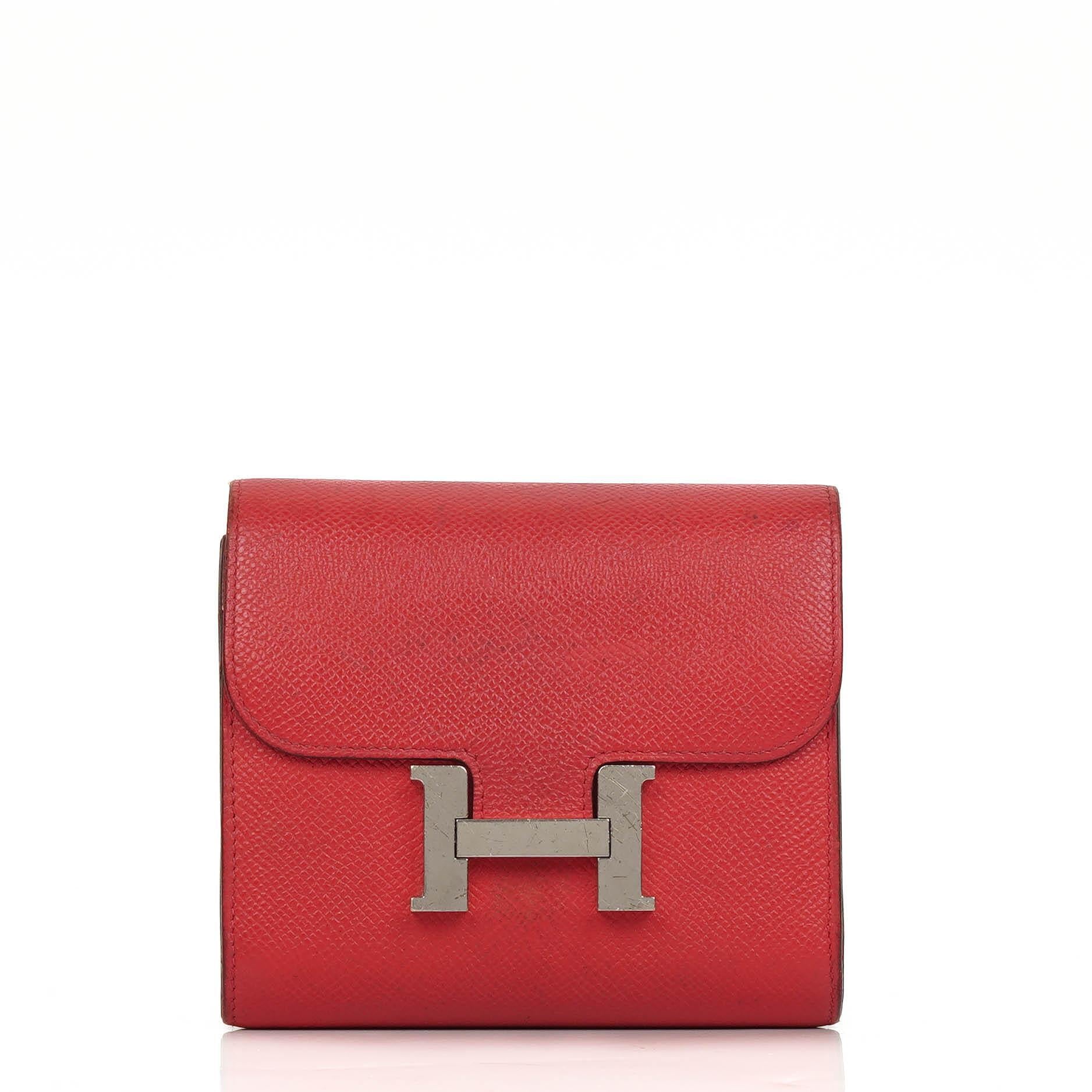 Hermes Constance Compact Wallet Rouge Casaque Epsom With Palladium Hardware