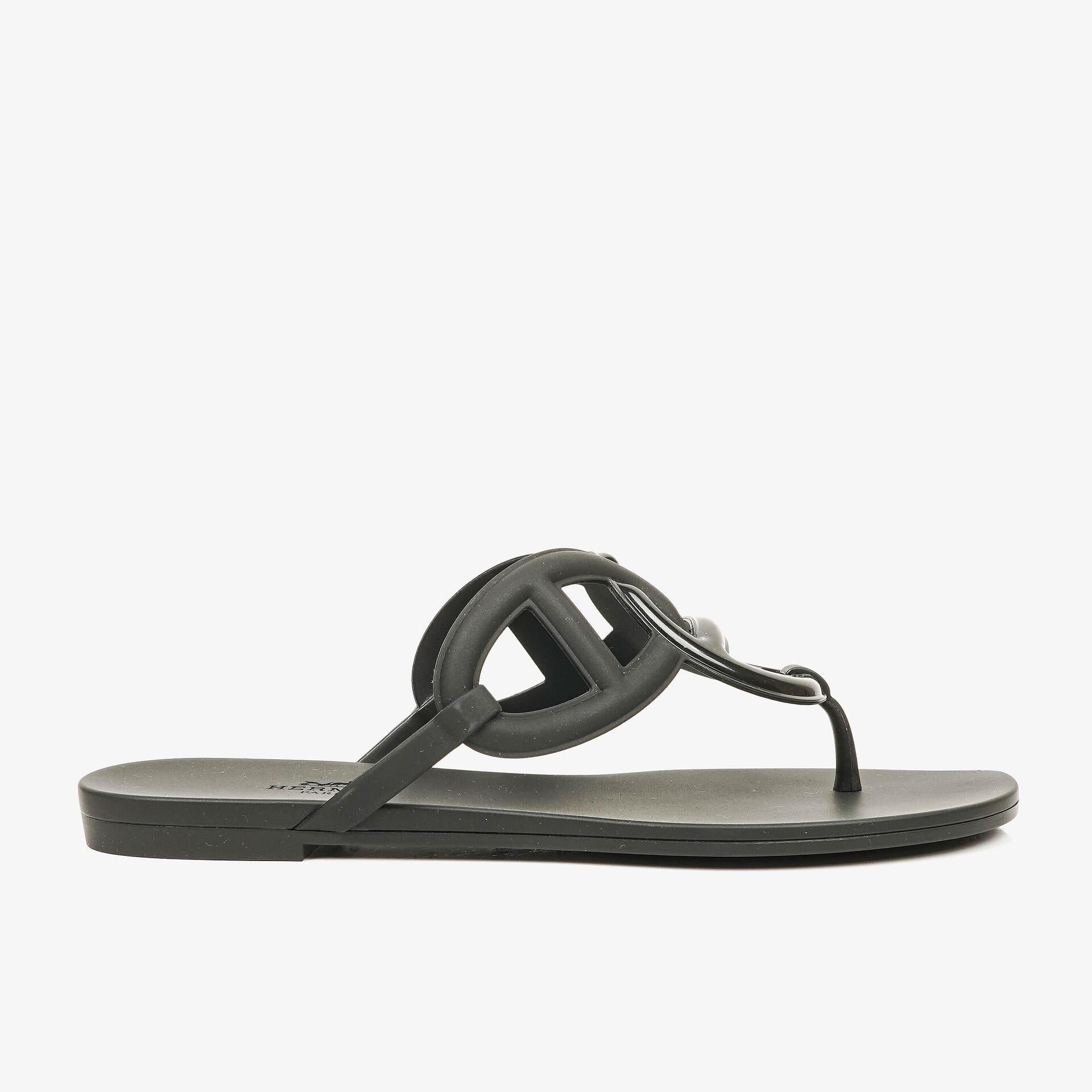 Hermes Egerie Black Rubber Sandals 37