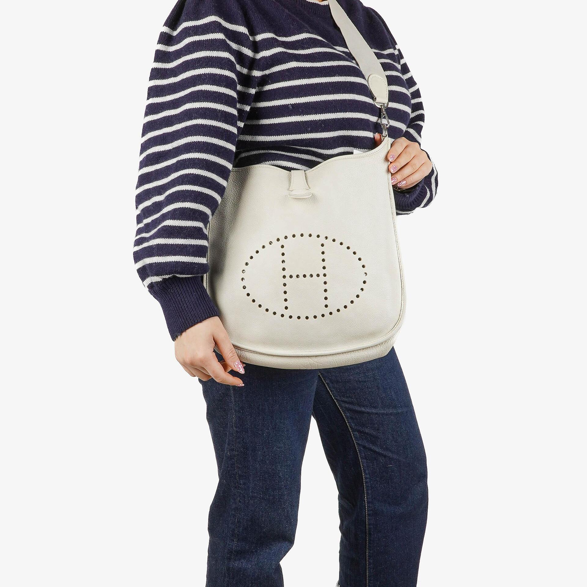 Hermes Evelyne I 30 White Clemence Leather Shoulder Bag