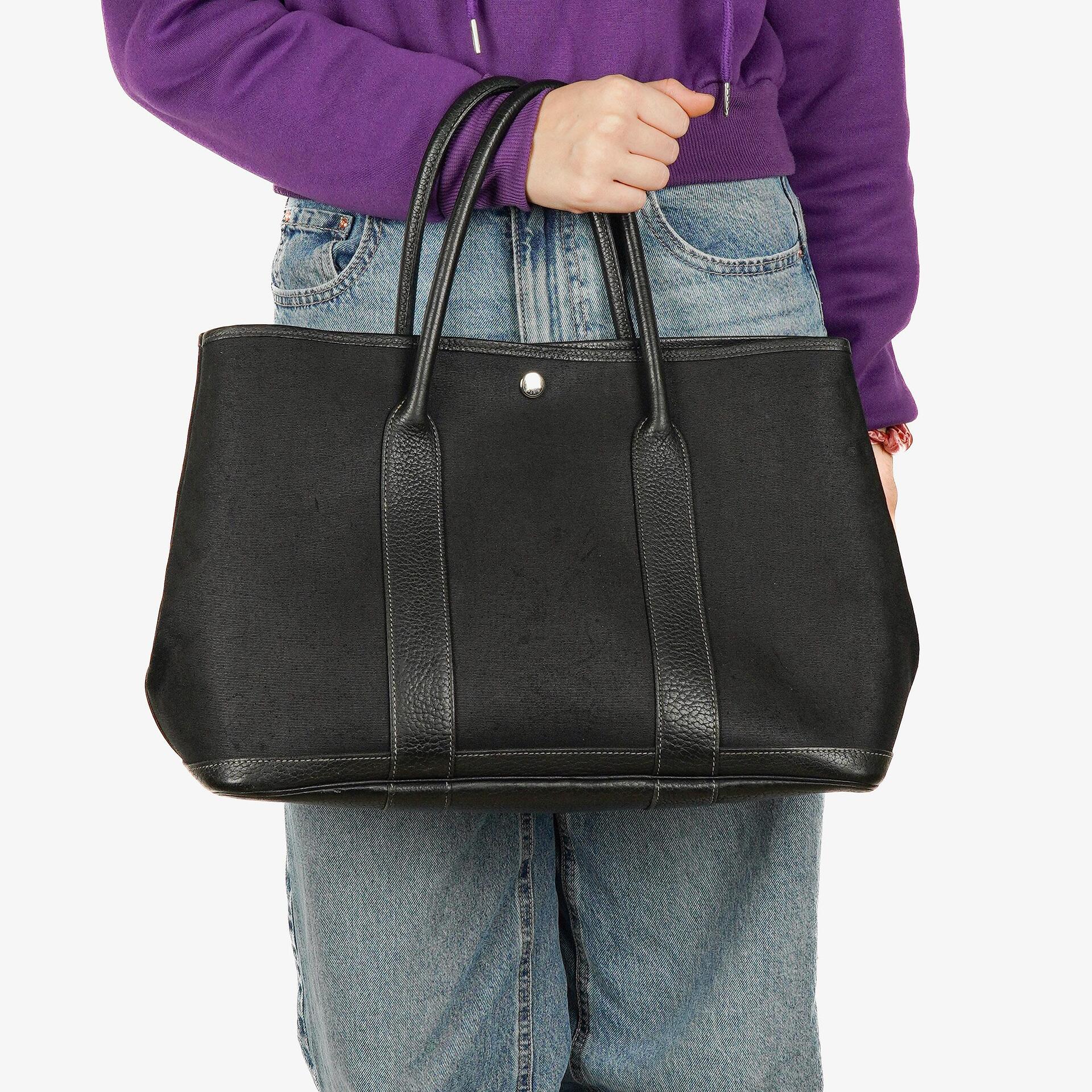 Hermes Garden Party 36 MM Black Negonda And Toile With Palladium Hadware