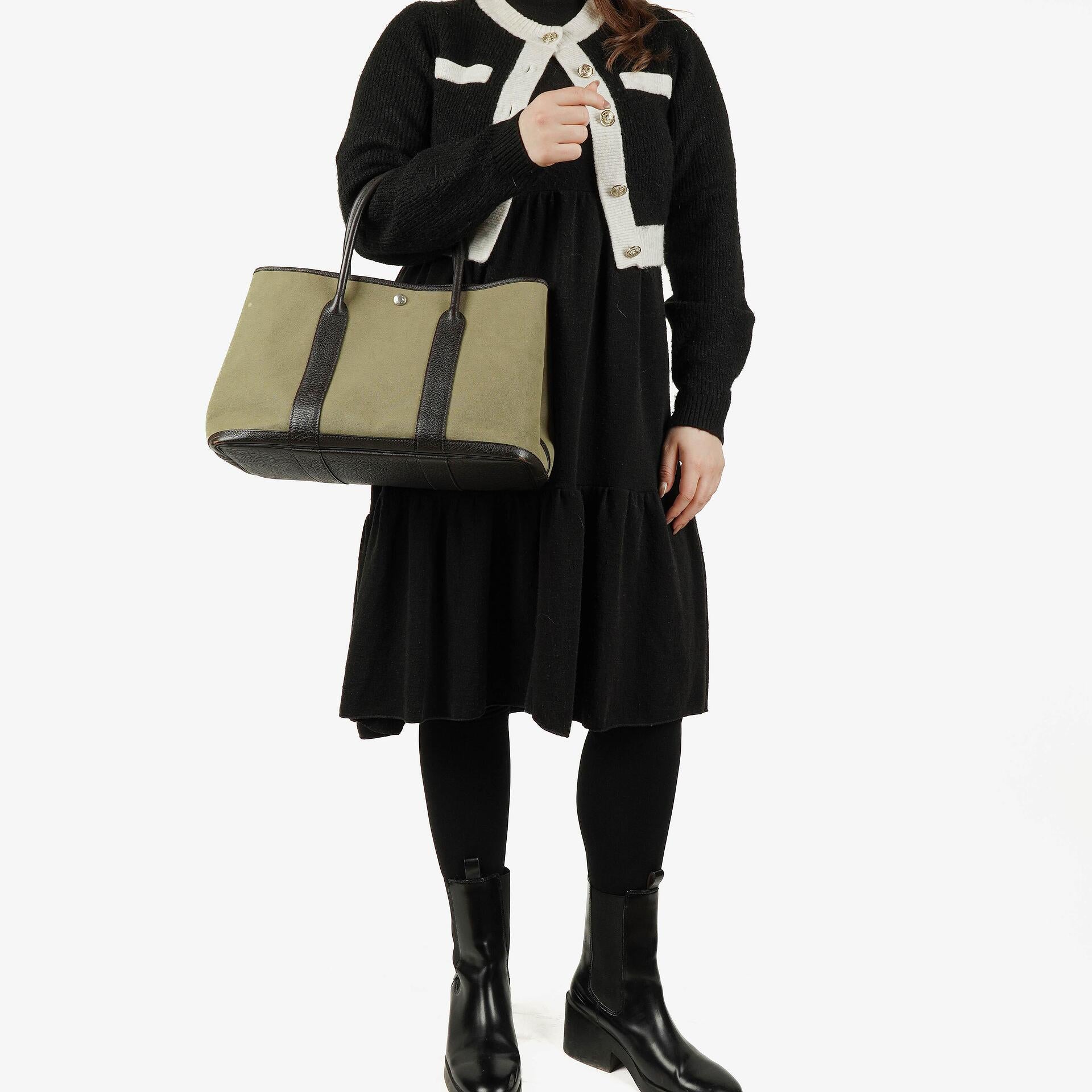 Hermes Garden Party 36 PM Buffalo Leather And Toile Handbag