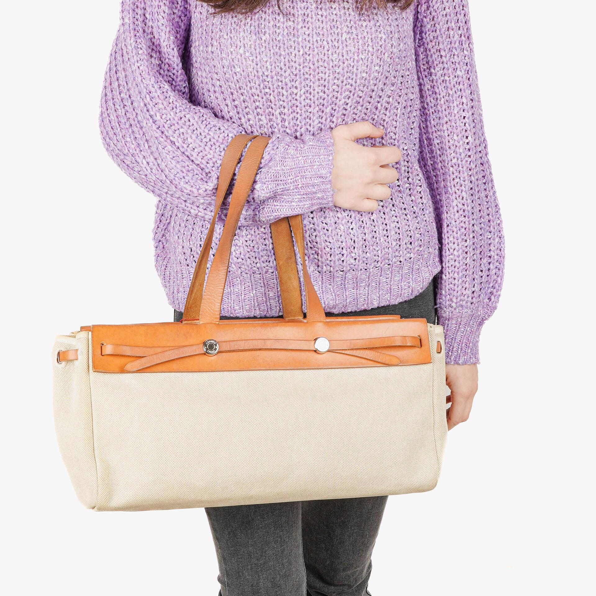 Hermes Herbag Cabas Canvas Vache Hunter MM 2 In 1 Bag