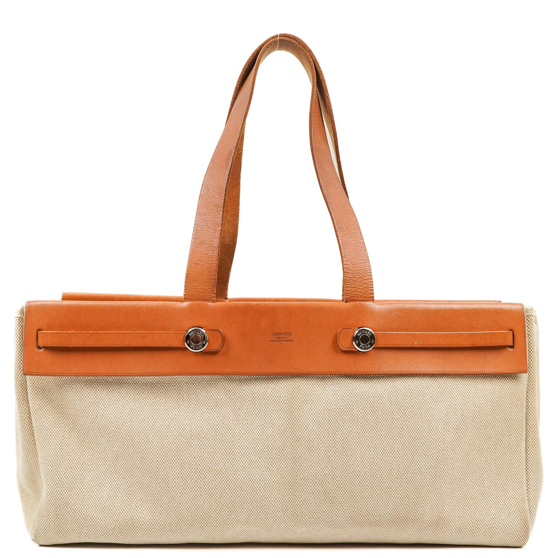 Hermes Herbag Cabas Canvas Vache Hunter MM 2 In 1 Bag
