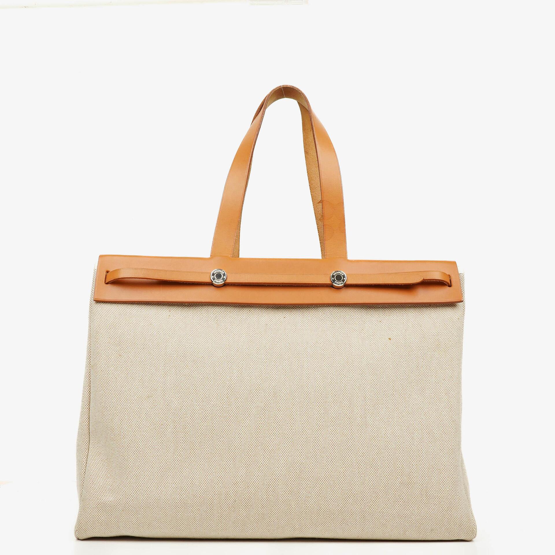 Hermes Herbag Cabas Canvas Vache Hunter MM 2 In 1 Bag