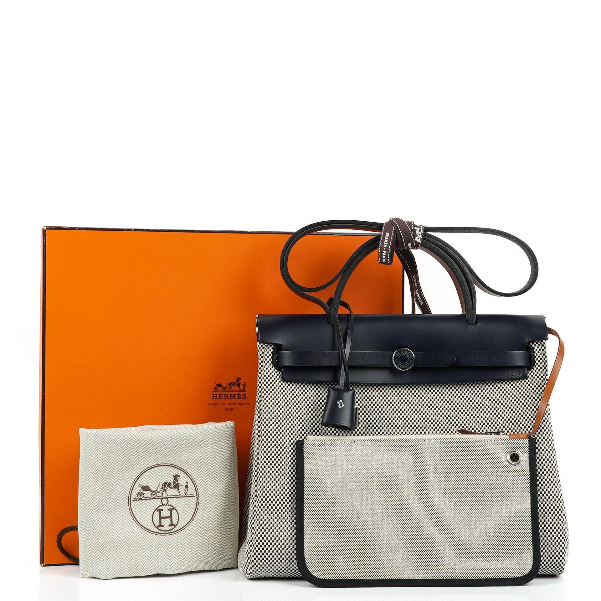 Hermès Herbag Horseshoe Stamp (HSS) Zip PM In Bleu Indigo Vache Hunter And Criss Viking Toile With Palladium Hardware
