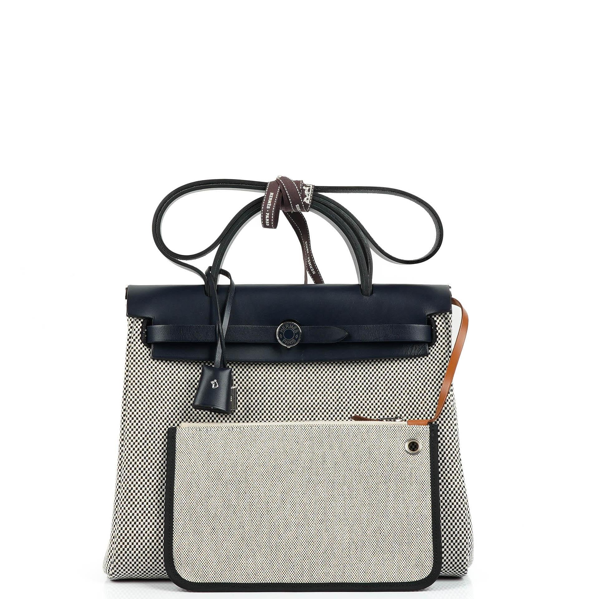 Hermès Herbag Horseshoe Stamp (HSS) Zip PM In Bleu Indigo Vache Hunter And Criss Viking Toile With Palladium Hardware