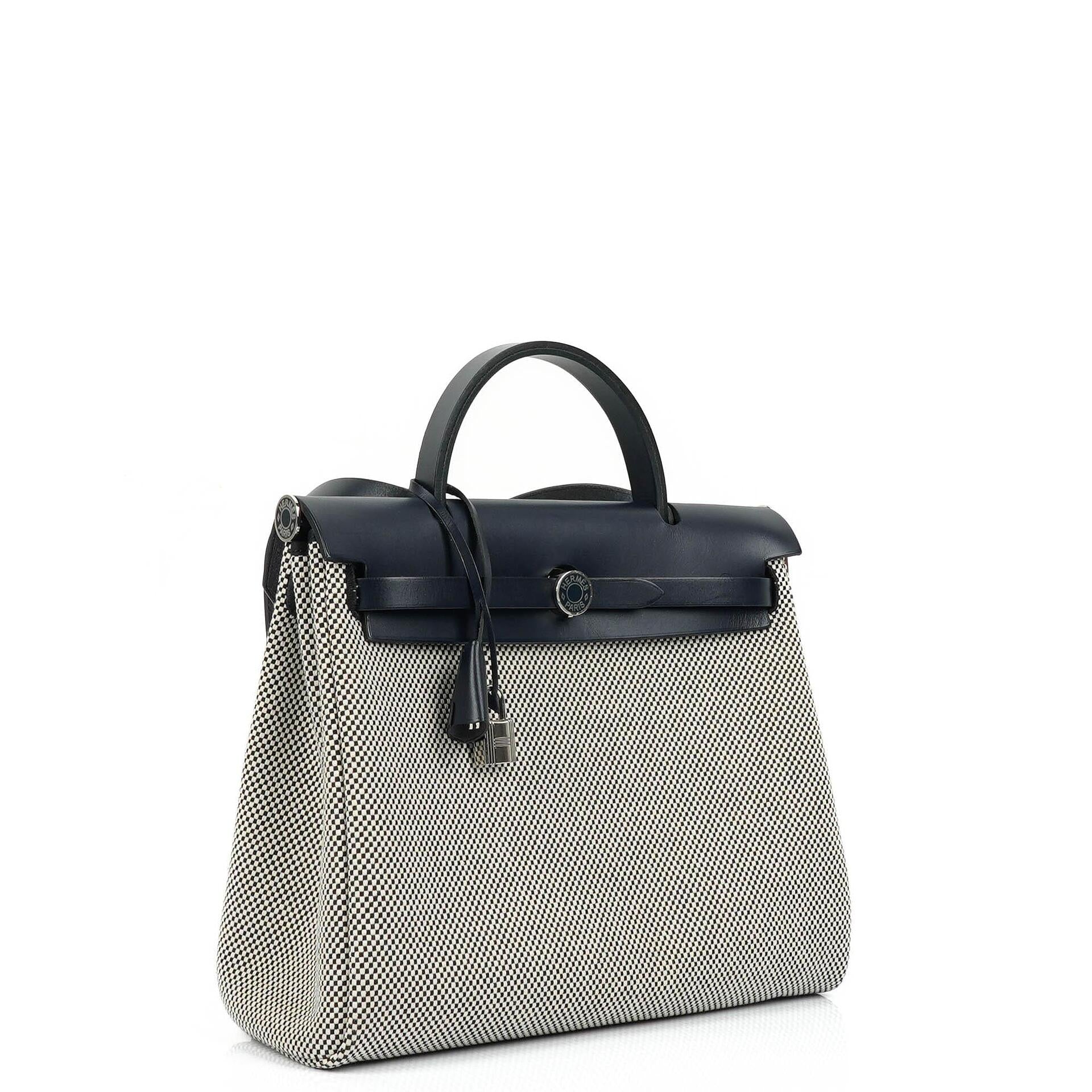 Hermès Herbag Horseshoe Stamp (HSS) Zip PM In Bleu Indigo Vache Hunter And Criss Viking Toile With Palladium Hardware