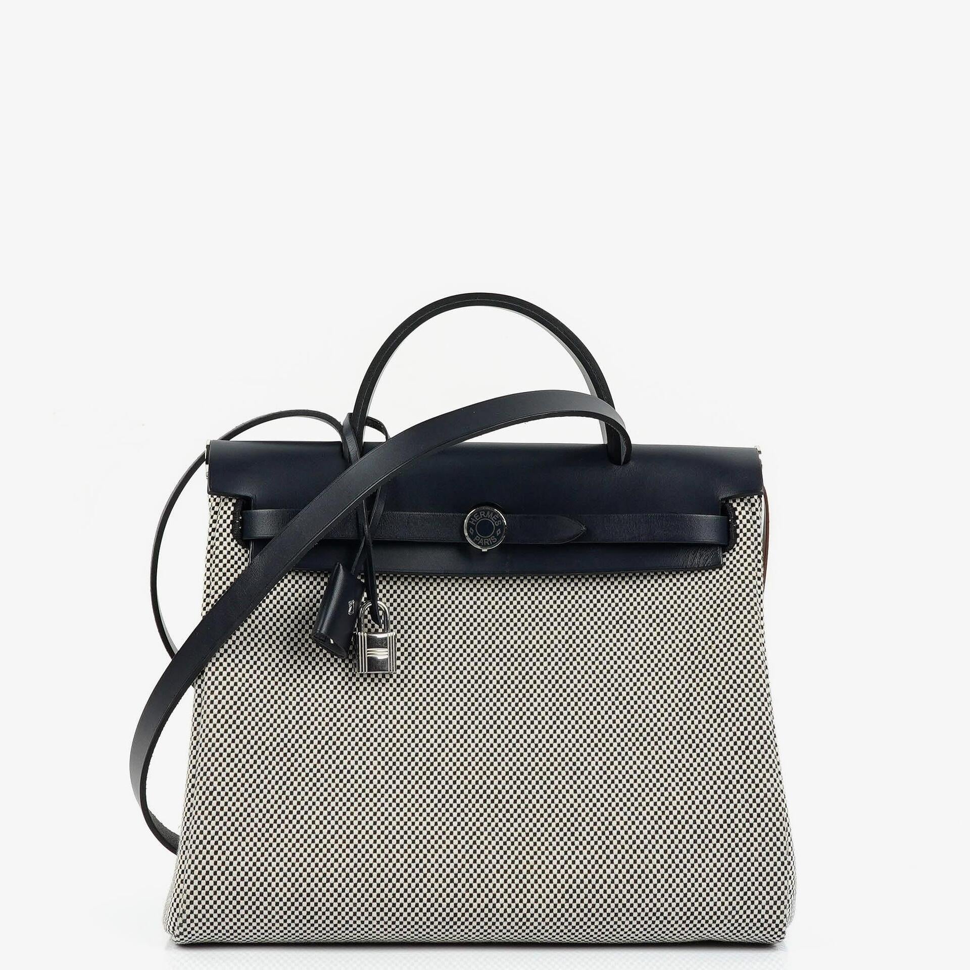 Hermès Herbag Horseshoe Stamp (HSS) Zip PM In Bleu Indigo Vache Hunter And Criss Viking Toile With Palladium Hardware