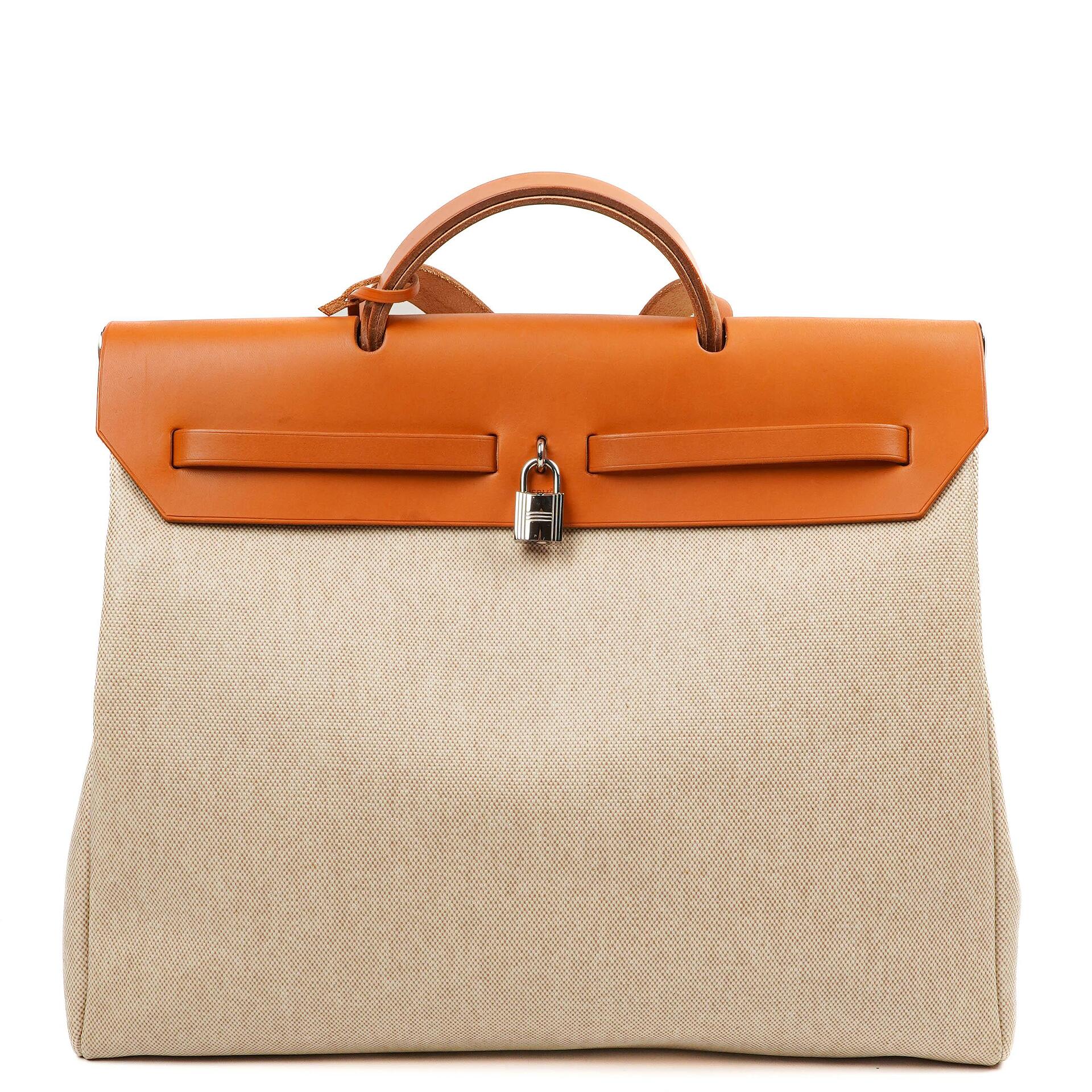 Hermes Herbag Natural Toile Vache Hunter MM 2 In 1 Bag, 1999