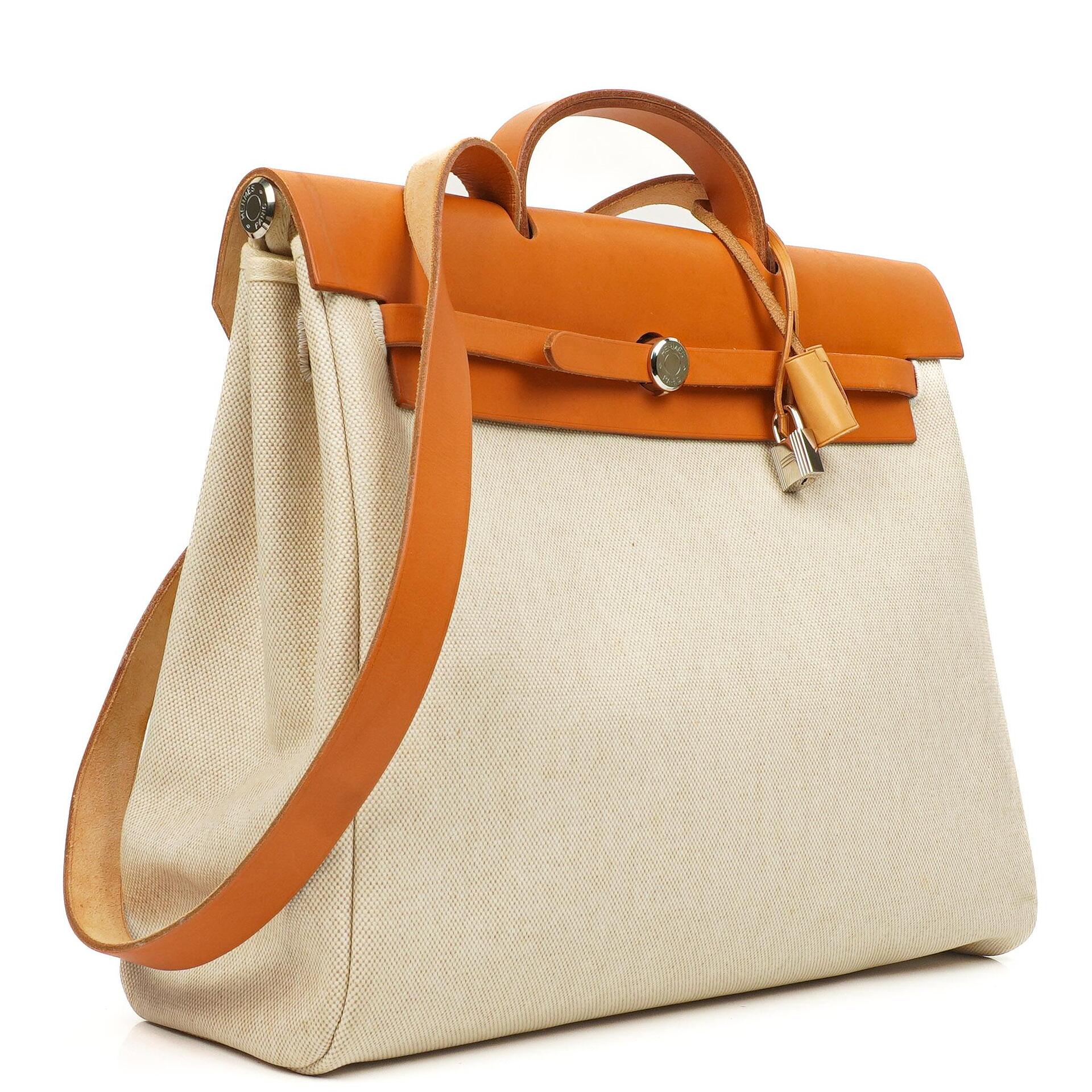 Hermes Herbag Natural Toile Vache Hunter MM 2 In 1 Bag, 1999