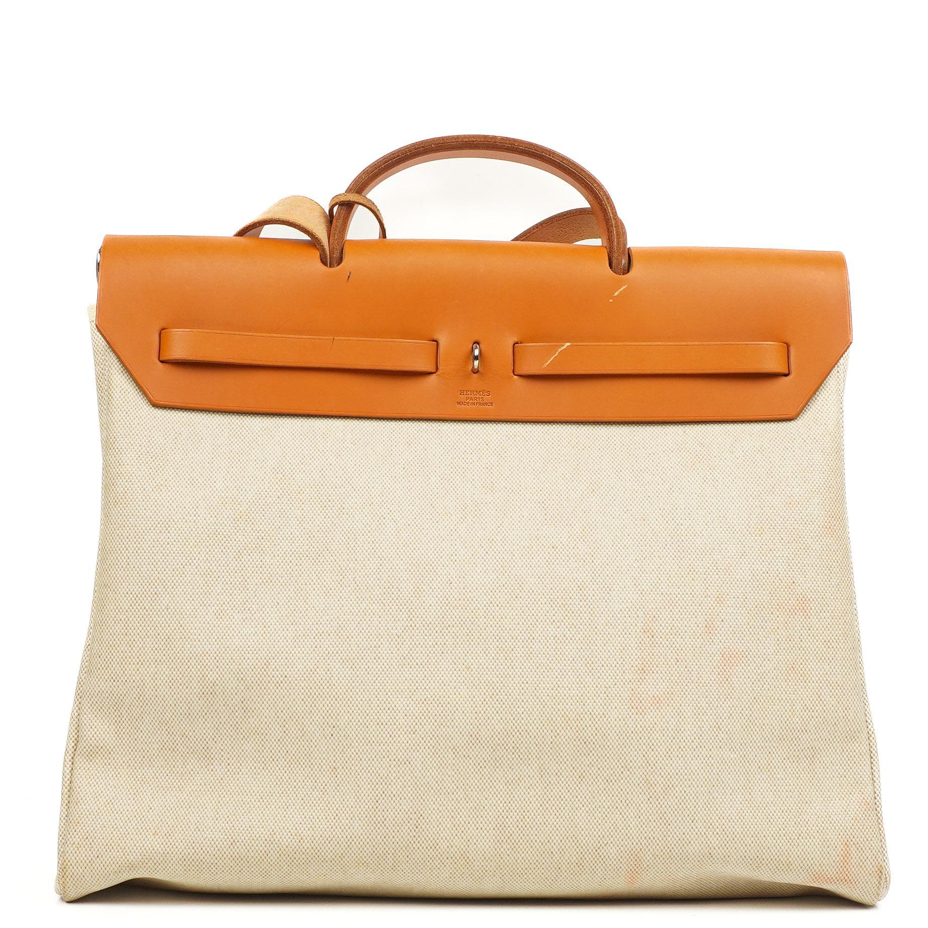 Hermes Herbag Natural Toile Vache Hunter MM 2 In 1 Bag, 1999