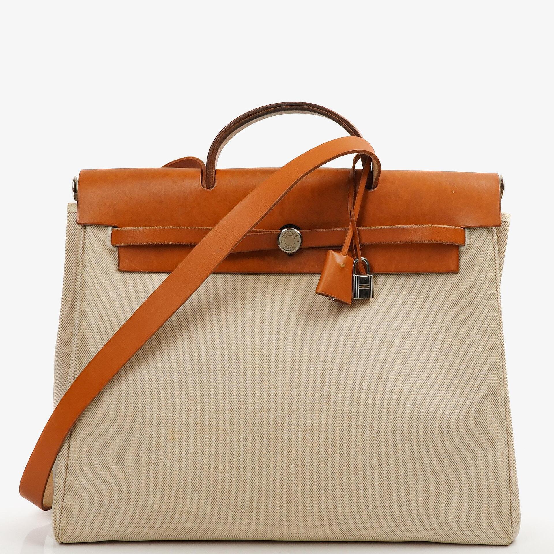 Hermes Herbag Natural Toile Vache Hunter MM 2 In 1 Bag