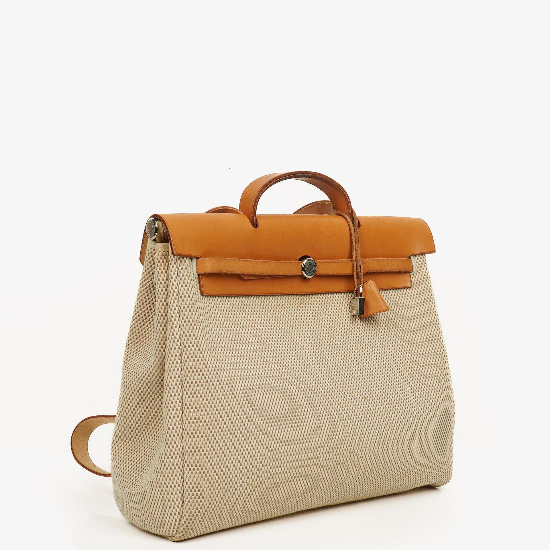 Hermes Herbag Natural Toile Vache Hunter MM 2 In 1 Bag