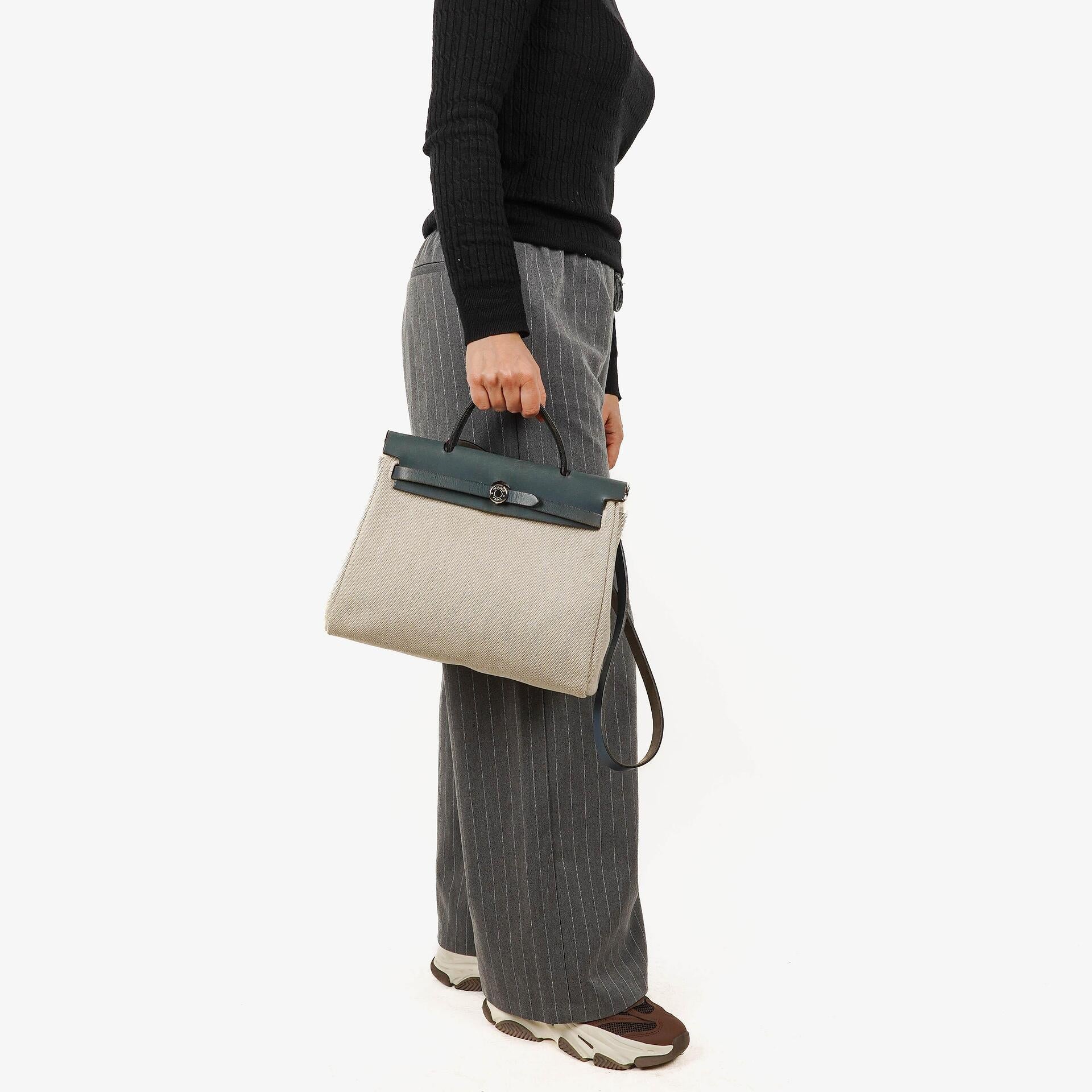Hermes Herbag Navy Toile Vache Hunter PM 2 Way Bag