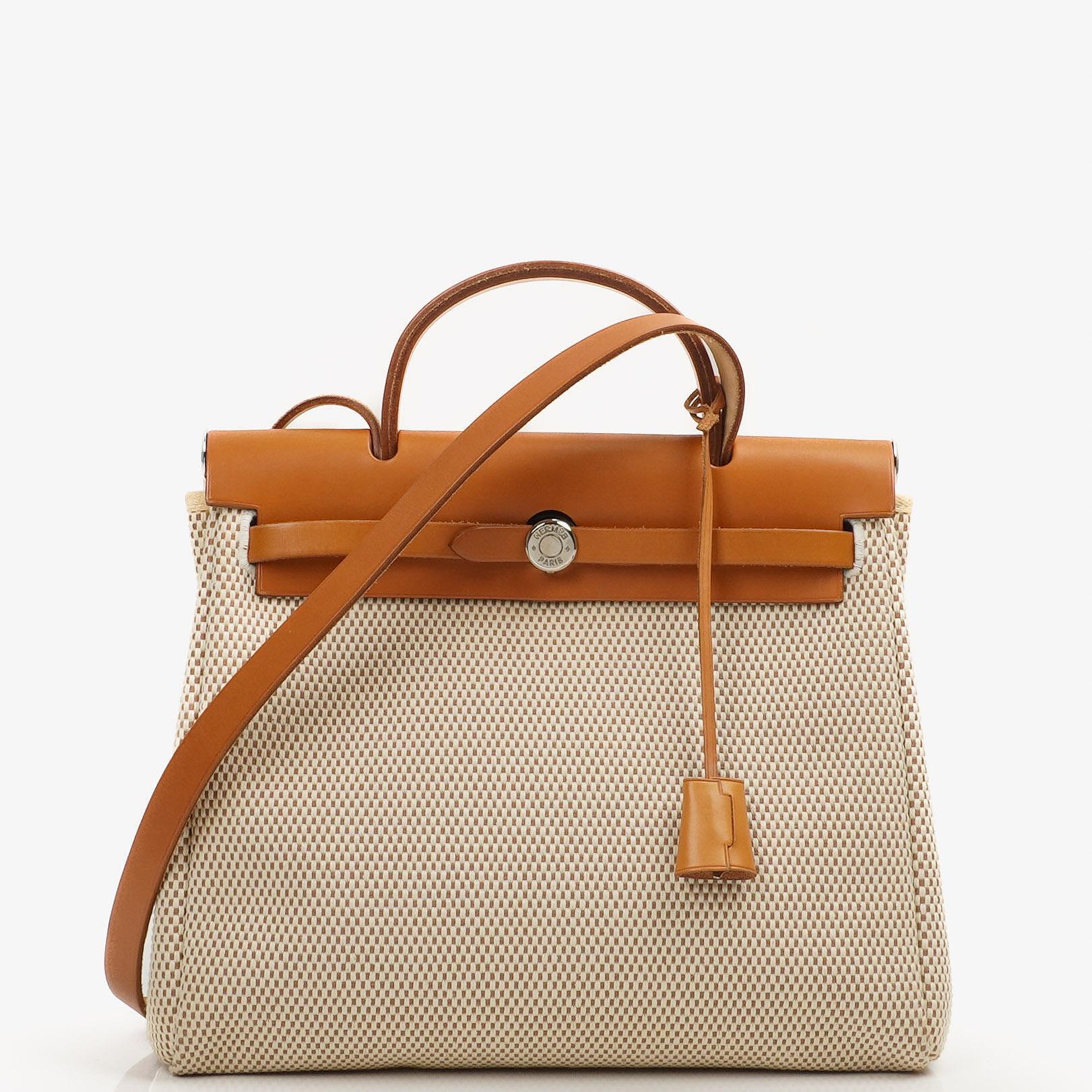 Hermes Herbag PM Vache Hunter Criss Viking 30 Ecru Beige Naturel 2 Way Bag Palladium Hardware