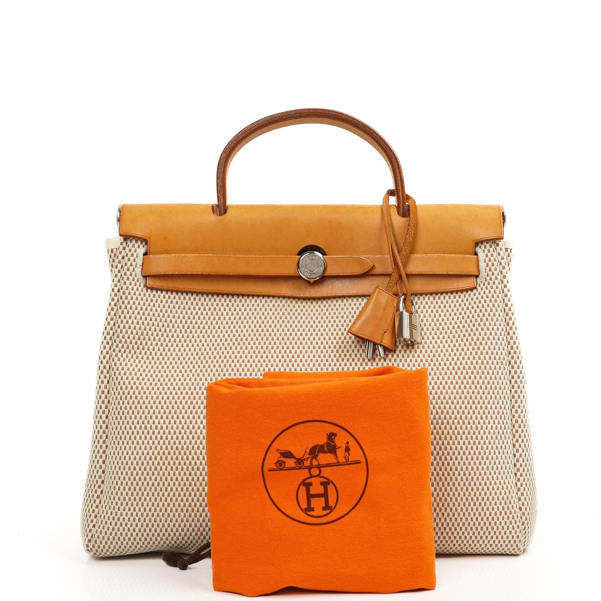 Hermes Herbag PM Vache Hunter Criss Viking 30 Ecru Beige Naturel With Palladium Hardware