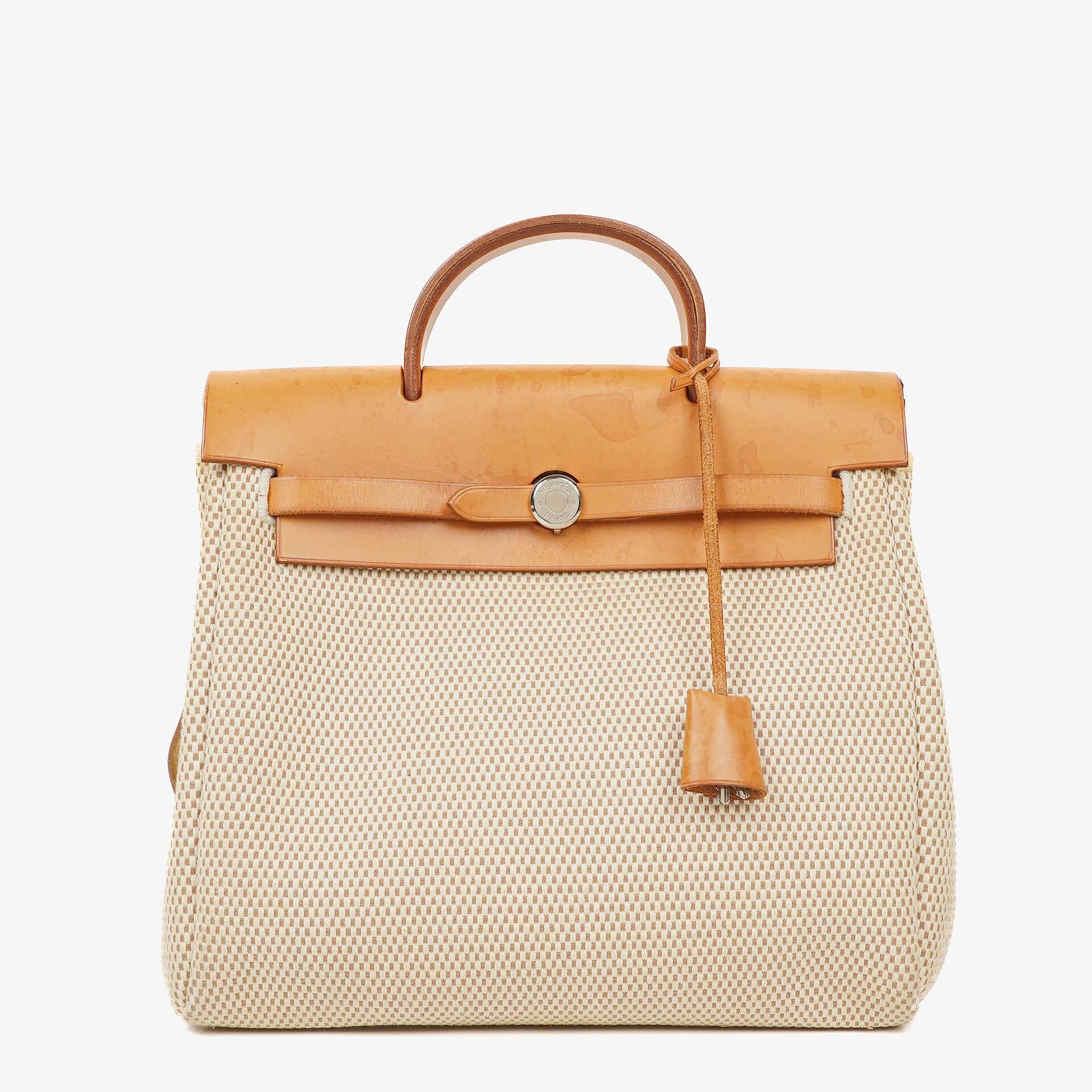 Hermes Herbag PM Vache Hunter Criss Viking Ecru Beige Naturel 2 Way Backpack