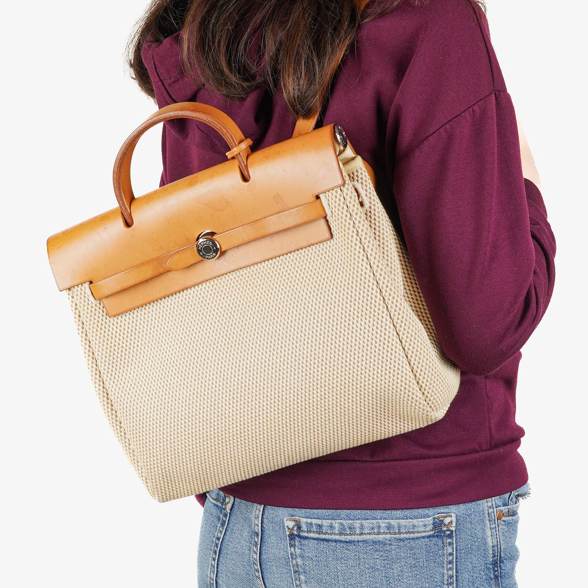 Hermes Herbag PM Vache Hunter Criss Viking Ecru Beige Naturel 2 Way Backpack
