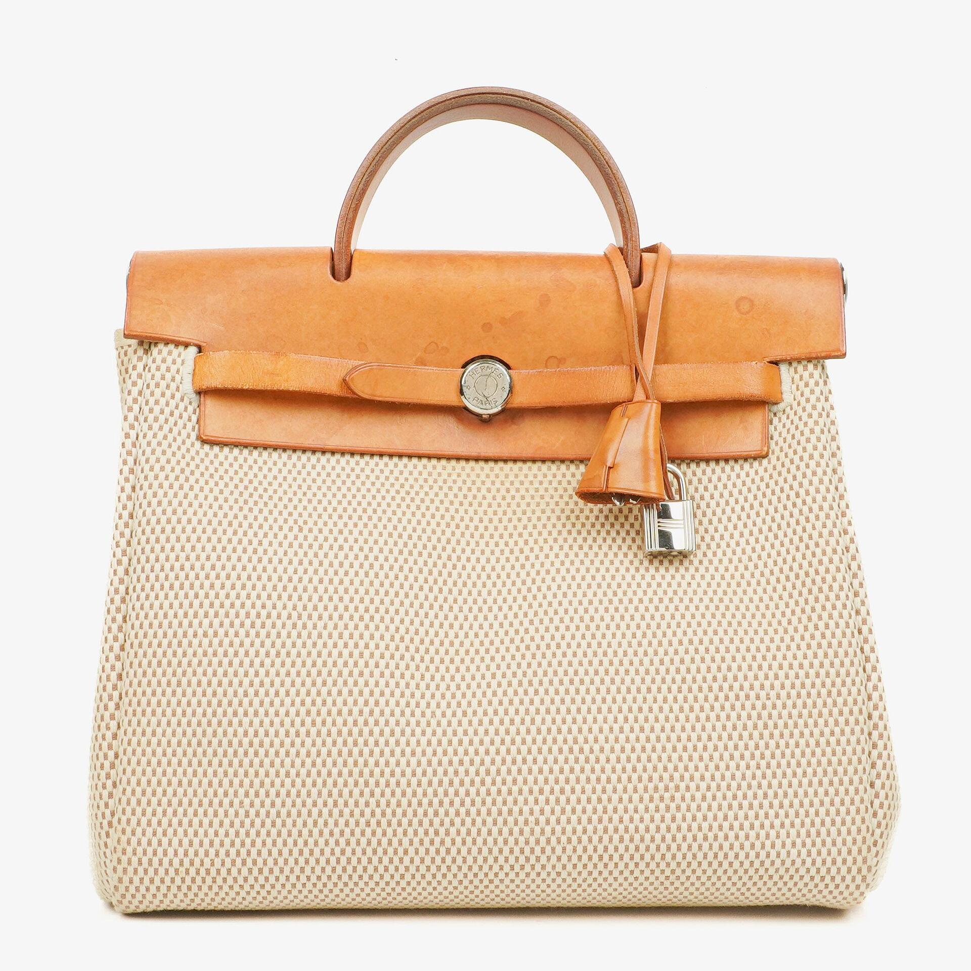 Hermes Herbag PM Vache Hunter Criss Viking Ecru Beige Naturel 2 Way Backpack With Palladium Hardware