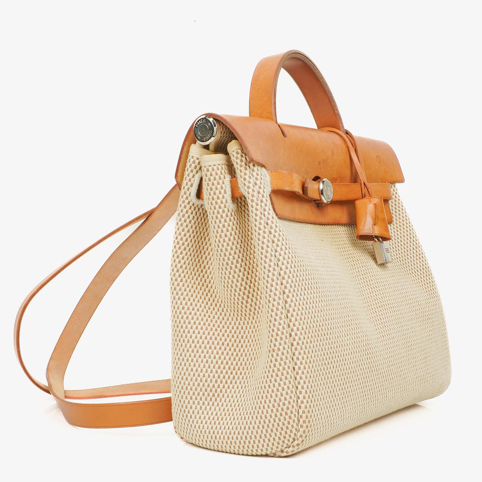 Hermes Herbag PM Vache Hunter Criss Viking Ecru Beige Naturel 2 Way Backpack With Palladium Hardware