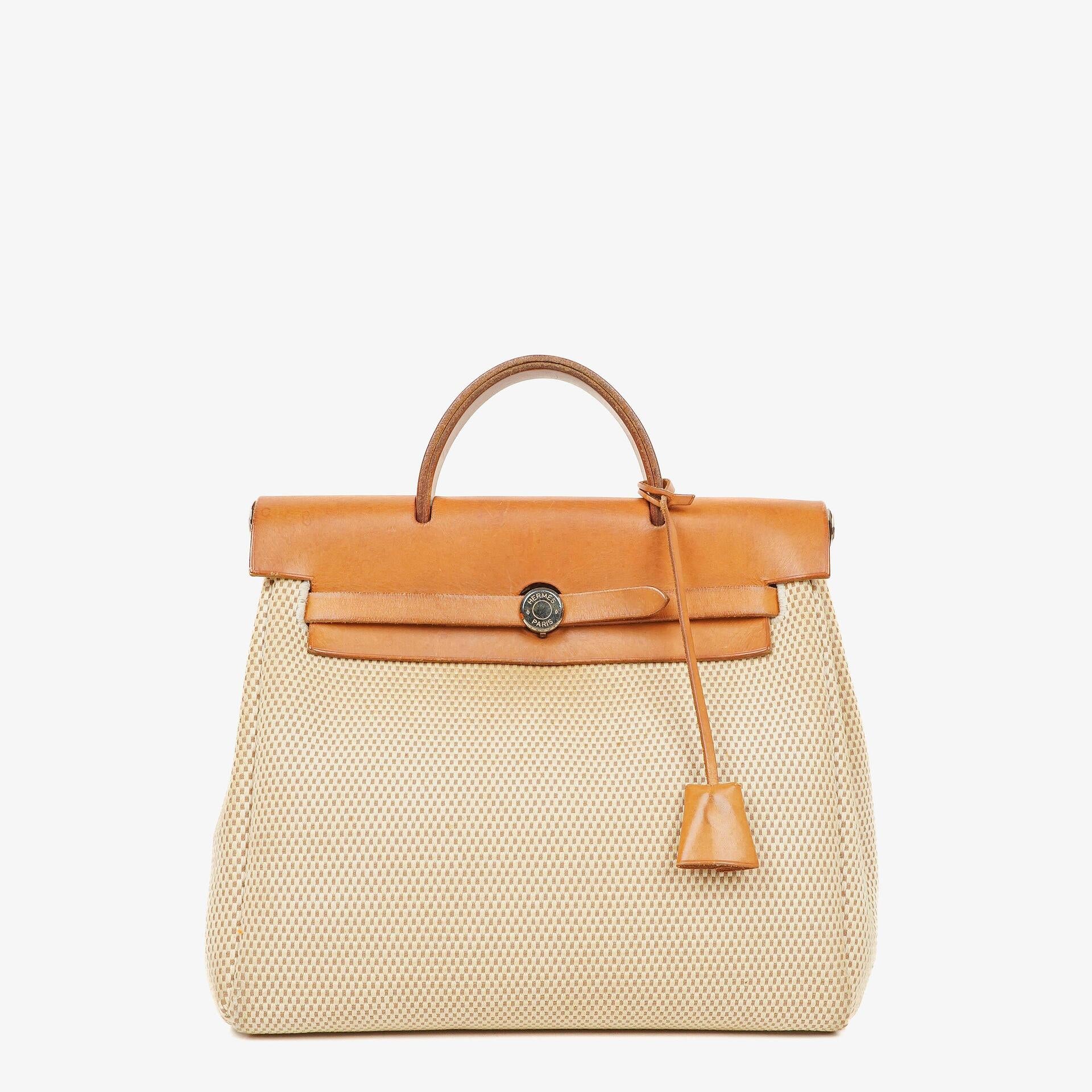 Hermes Herbag PM Vache Hunter Criss Viking Ecru Beige Naturel 2 Way Backpack With Palladium Hardware