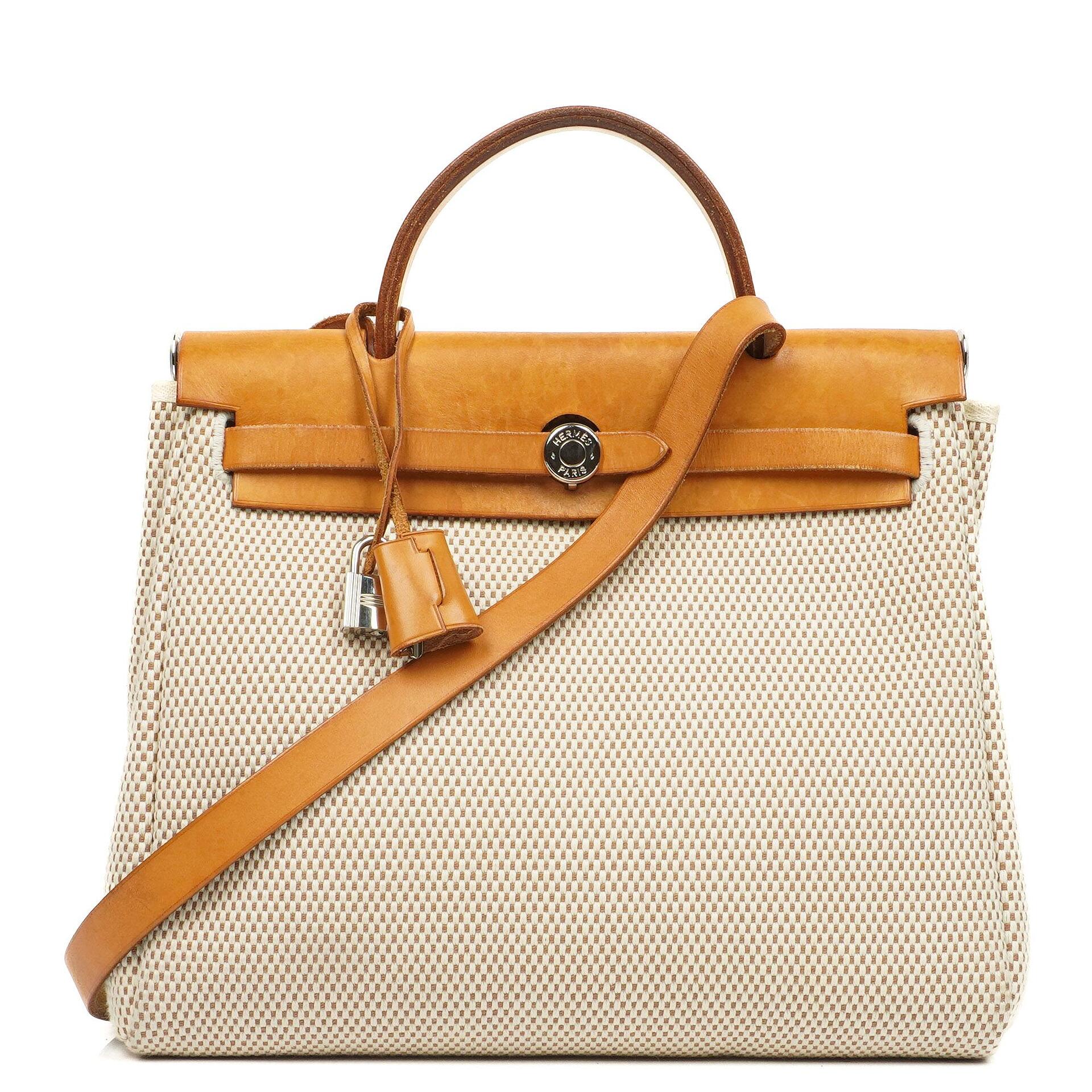 Hermes Herbag PM Vache Hunter Criss Viking Ecru Beige Naturel With Palladium Hardware, 2003