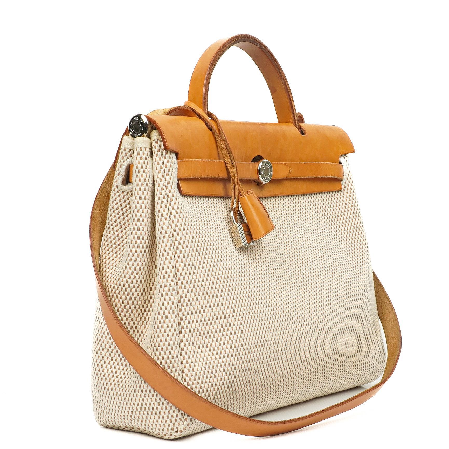 Hermes Herbag PM Vache Hunter Criss Viking Ecru Beige Naturel With Palladium Hardware, 2003