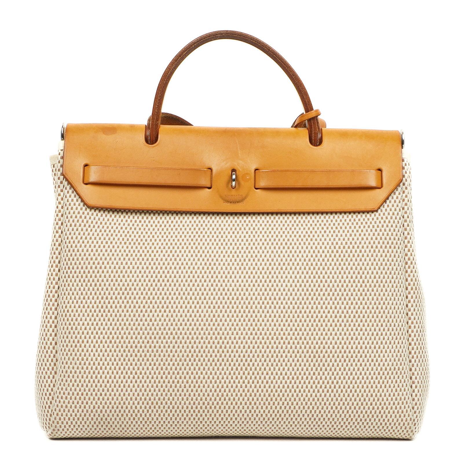 Hermes Herbag PM Vache Hunter Criss Viking Ecru Beige Naturel With Palladium Hardware, 2003