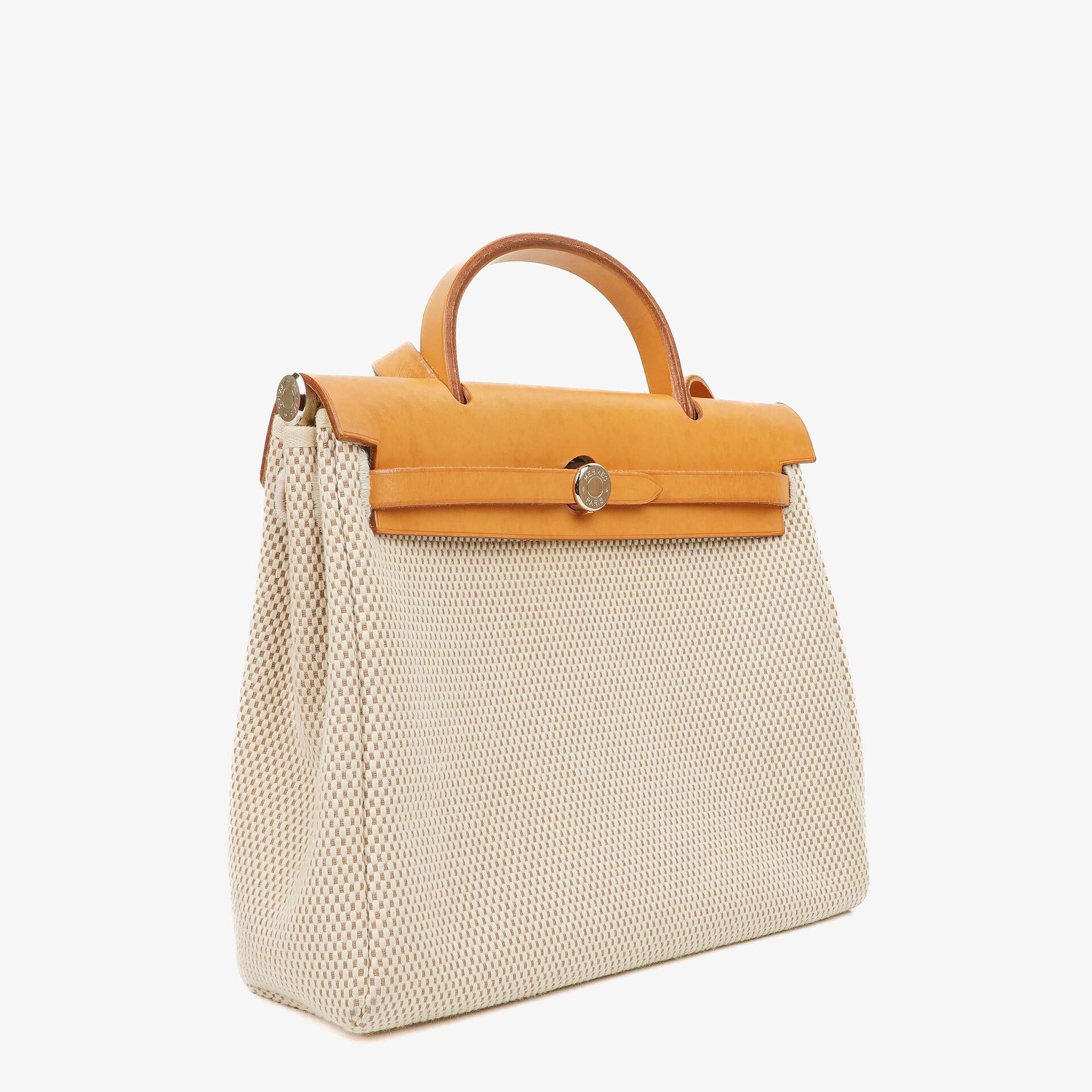 Hermes Herbag PM Vache Hunter Criss Viking 30 Ecru Beige Naturel 2 Way Bag Palladium Hardware