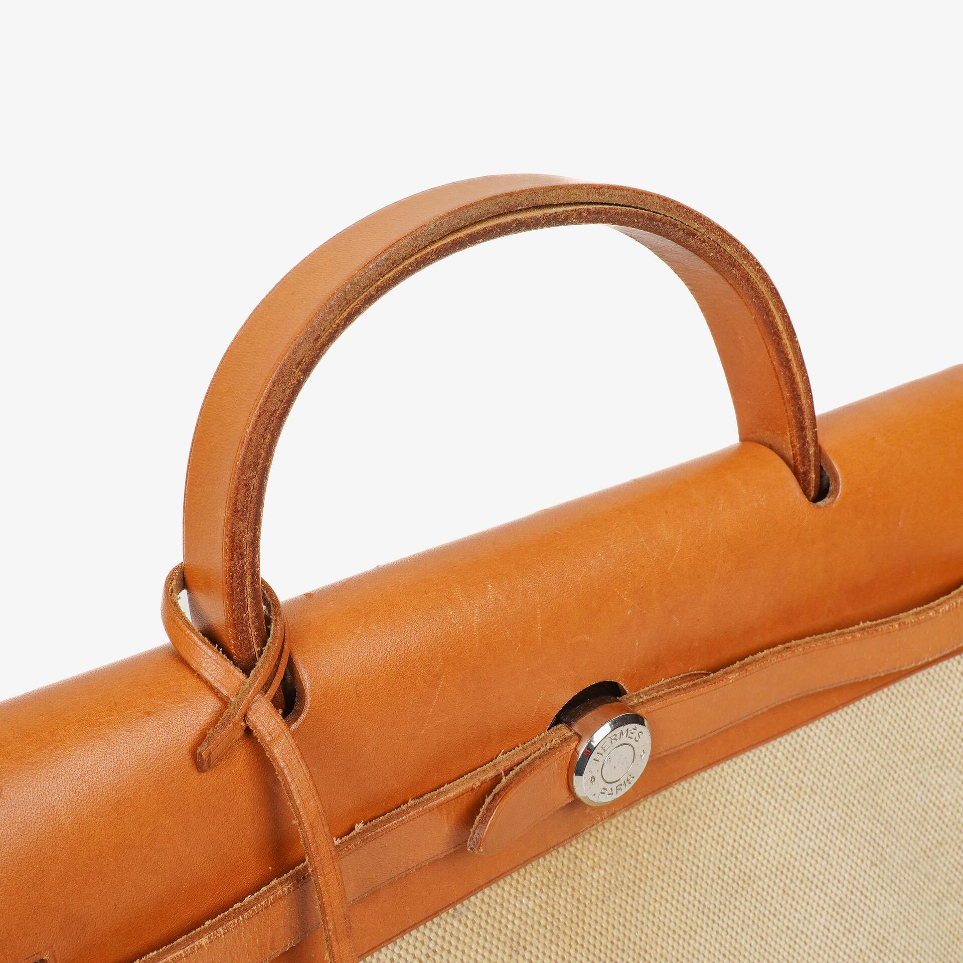 Hermes Herbag PM Vache Hunter Toile Canvas 30 Ecru Beige Naturel 2 Way Bag Palladium Hardware