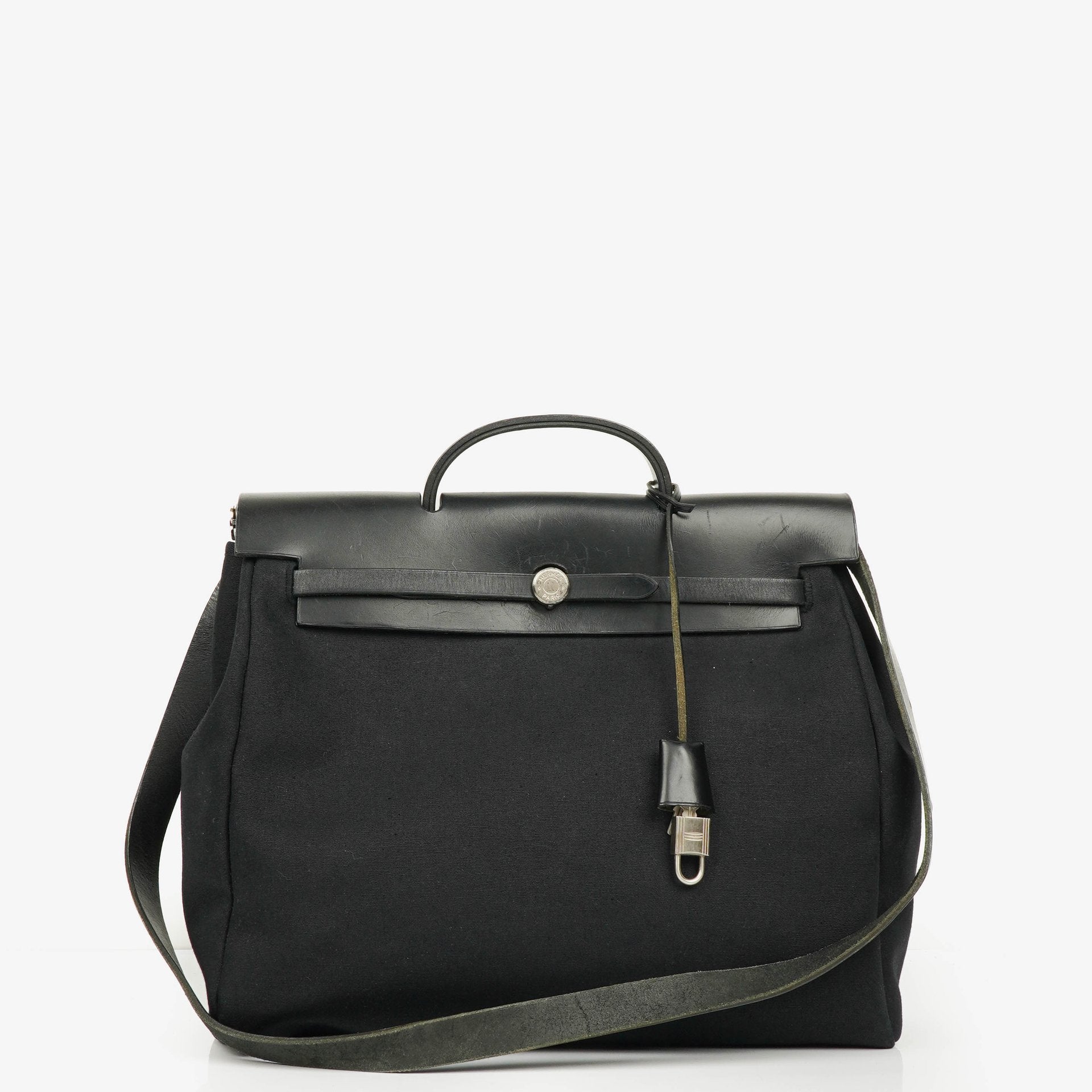 Hermes Herbag Toile Vache Hunter Black MM 2 In 1 Bag