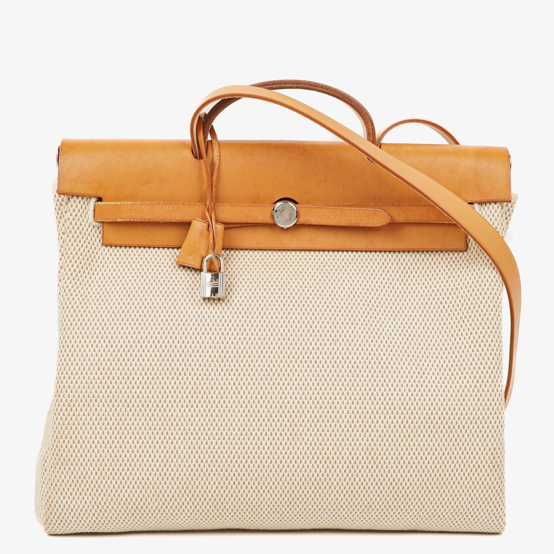Hermes Herbag MM Vache Hunter Criss Viking Ecru Beige Naturel With Palladium Hardware, 2003